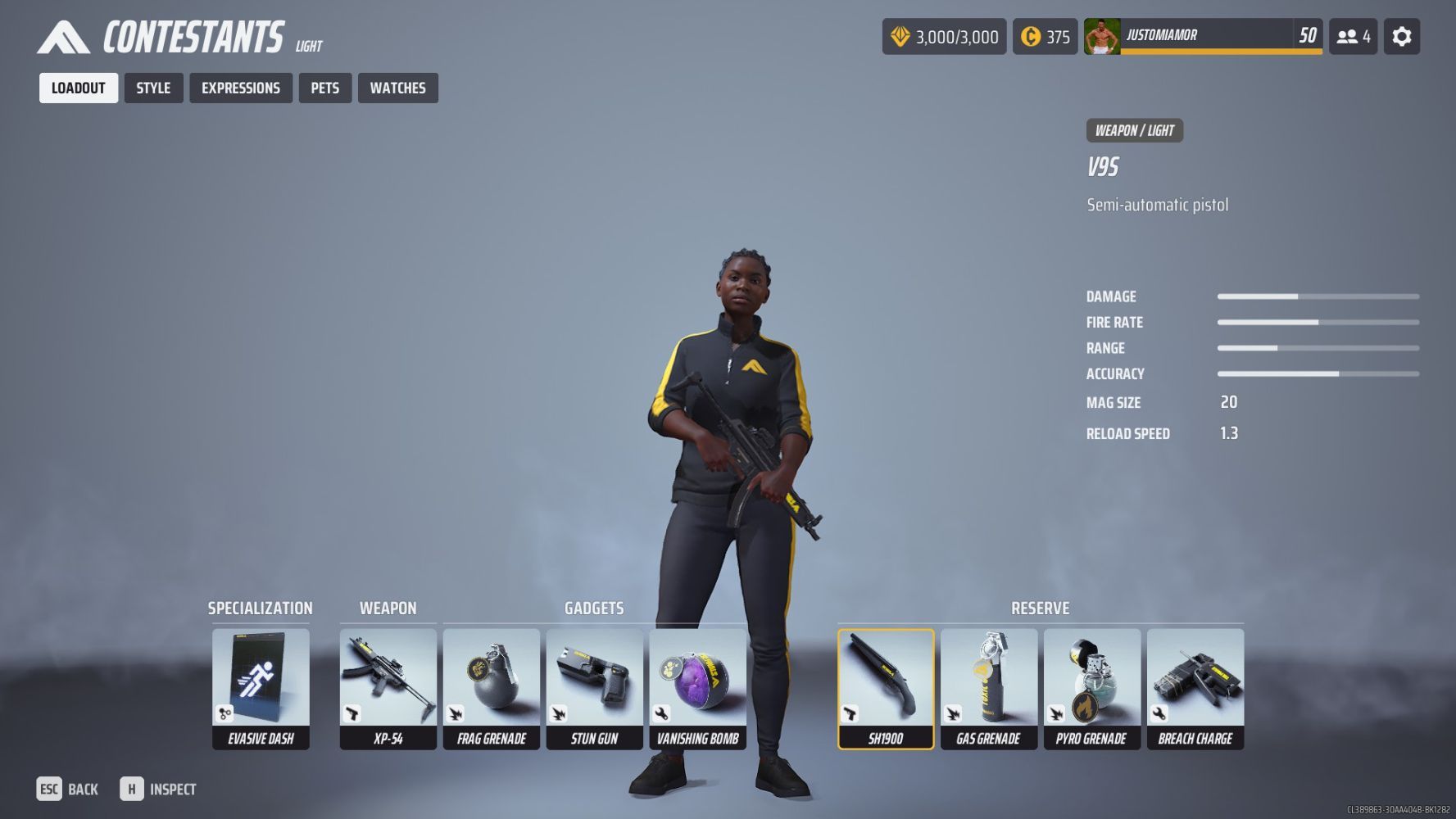 Ligt Class Menu Showing The Light Meta Build in The Finals