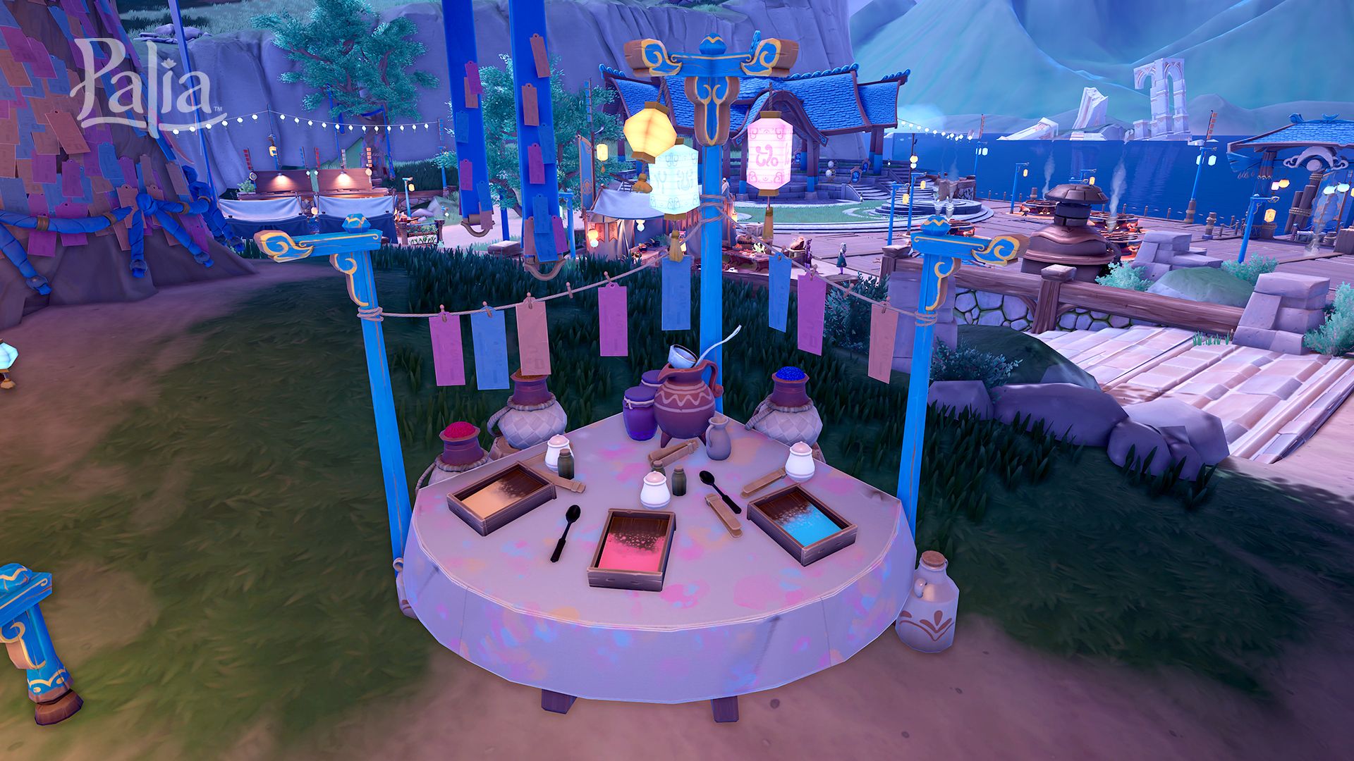A station to dye wish ribbons at the Maji Market.