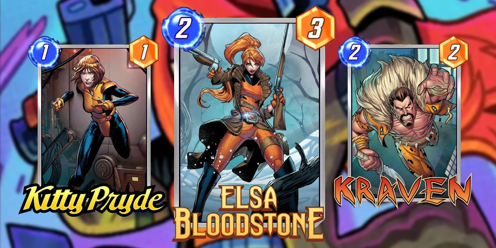 Marvel Snap Cards Kitty Pryde, Elsa Bloodstone and Kraven