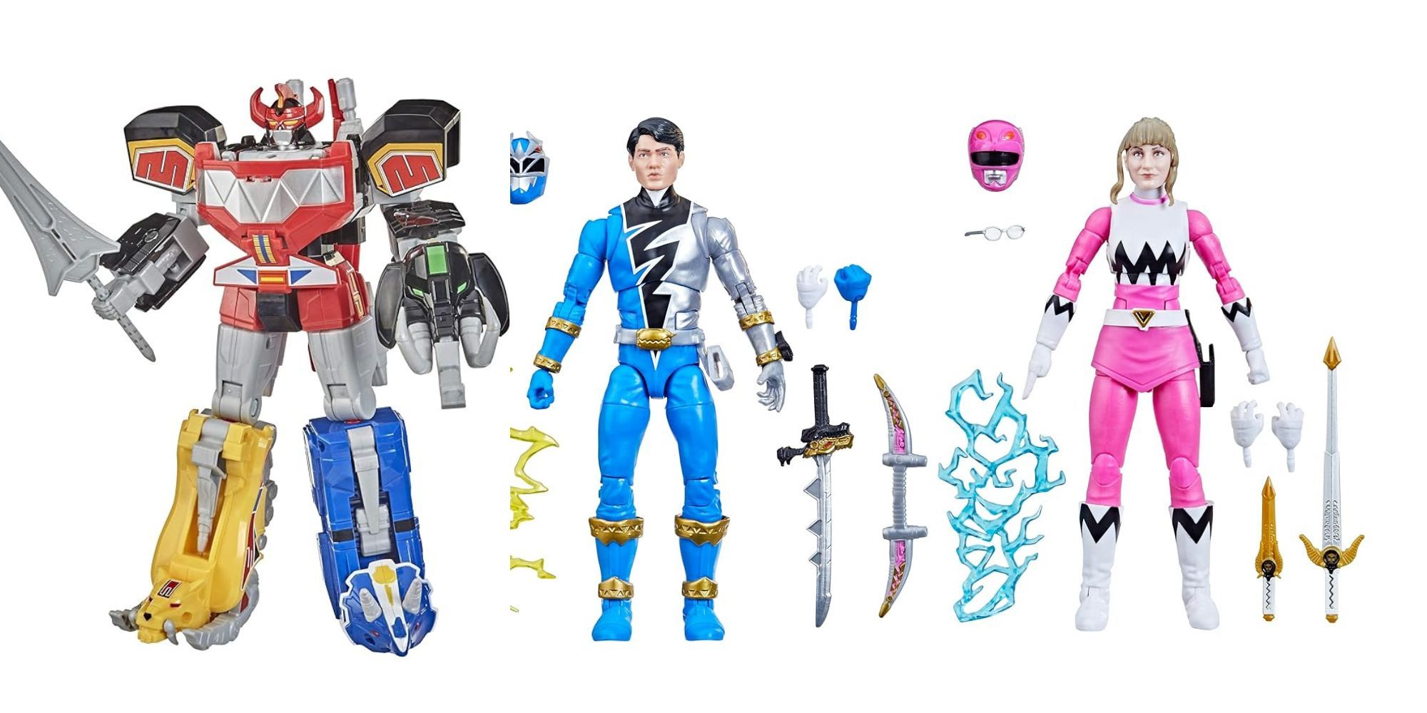 Megazord Power Rangers, Blue Lightning Ranger, Pink Lightning Ranger Action Figures With Accessories