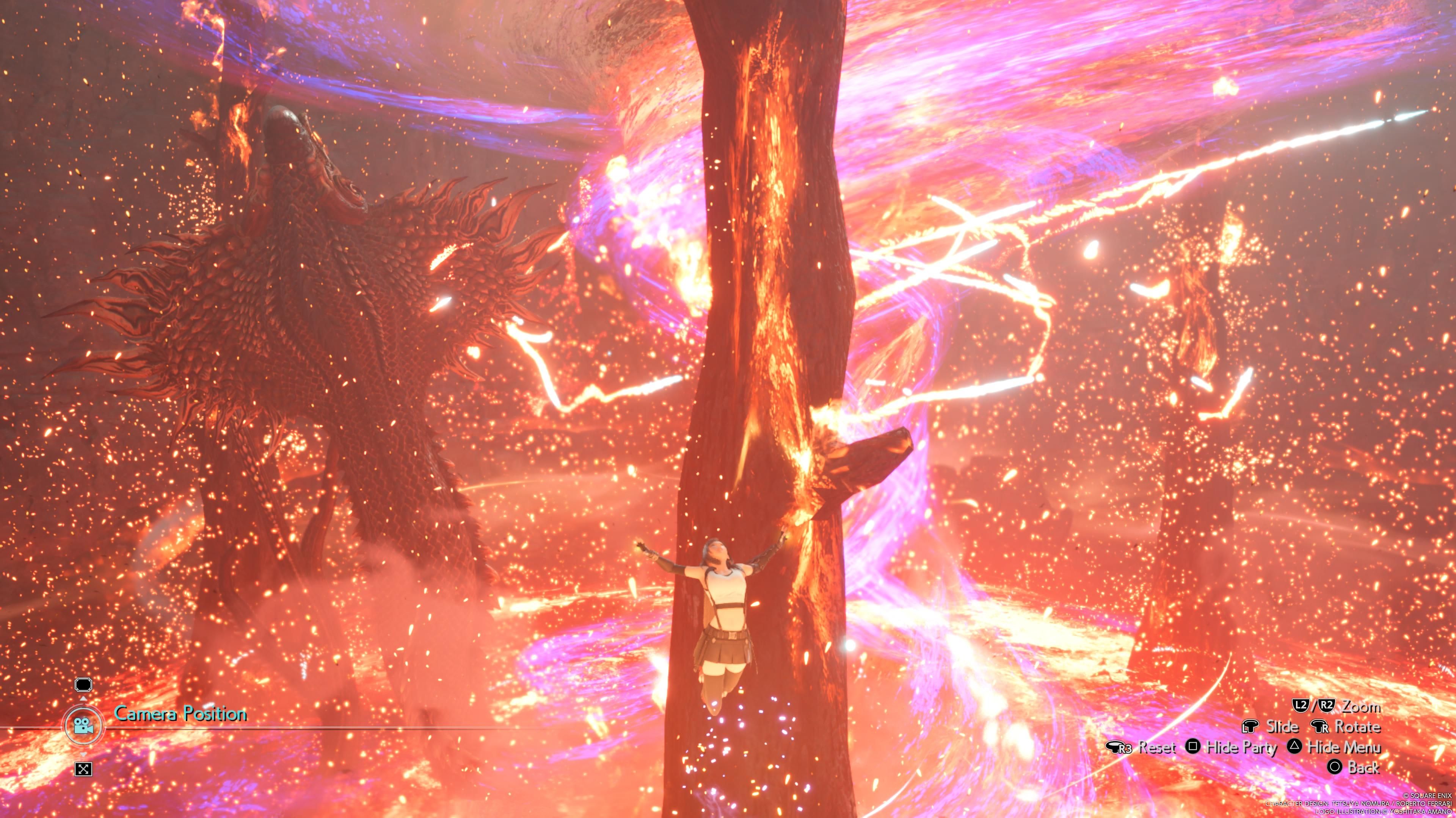 Midgardsormr boss fight in FF7 Rebirth as the boss unleashes a devastating fire attack