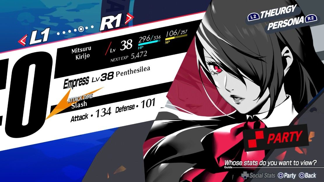 Mitsuru stat screen for all party members in P3R.