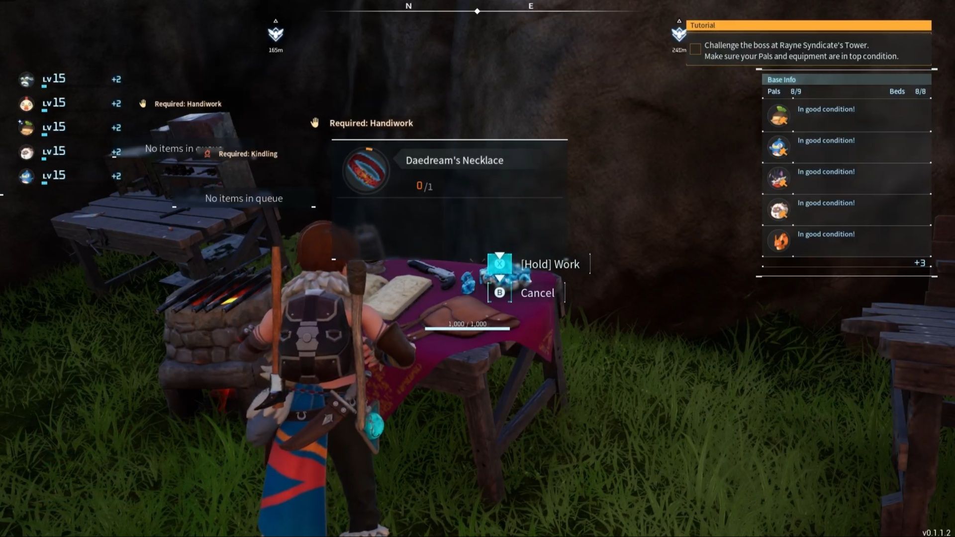 Crafting a Daedream&rsquo;s Necklace by using a Pal Gear Workbench in Palworld.