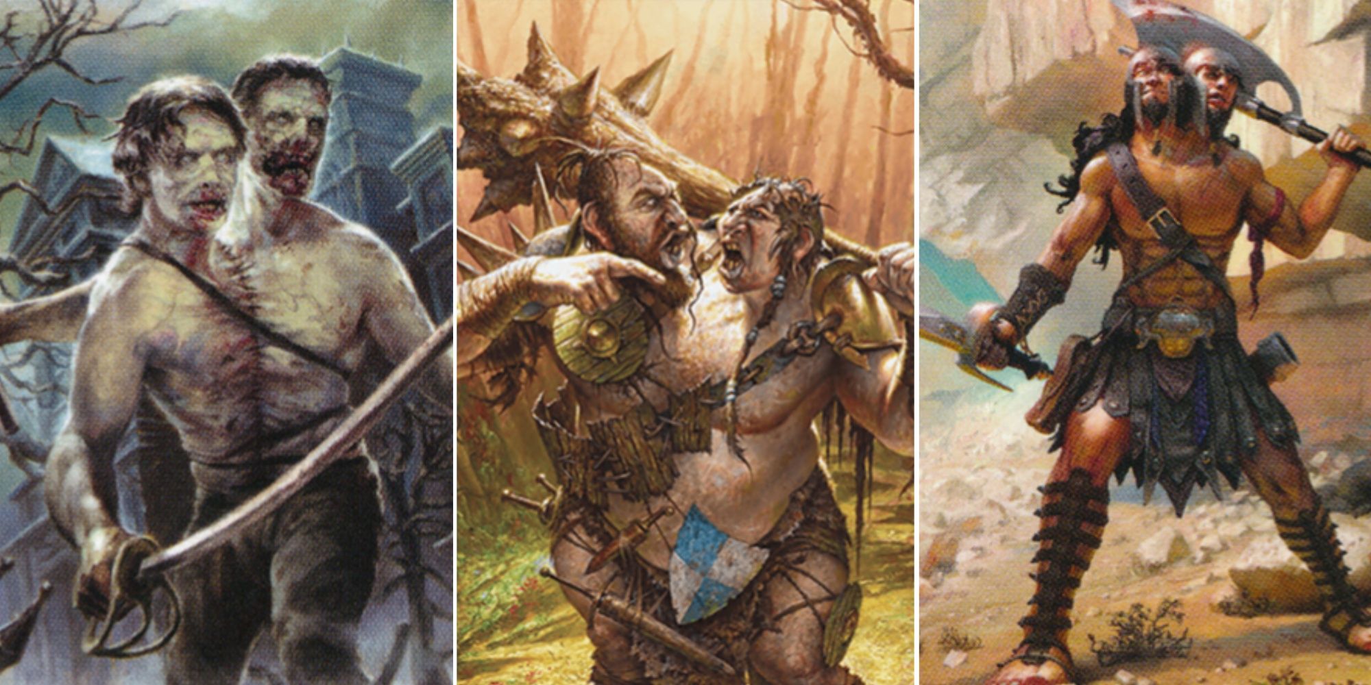 Magic: The Gathering Cards: Two-Headed Zombie, Two-Headed Hunter, and Two-Headed Giant