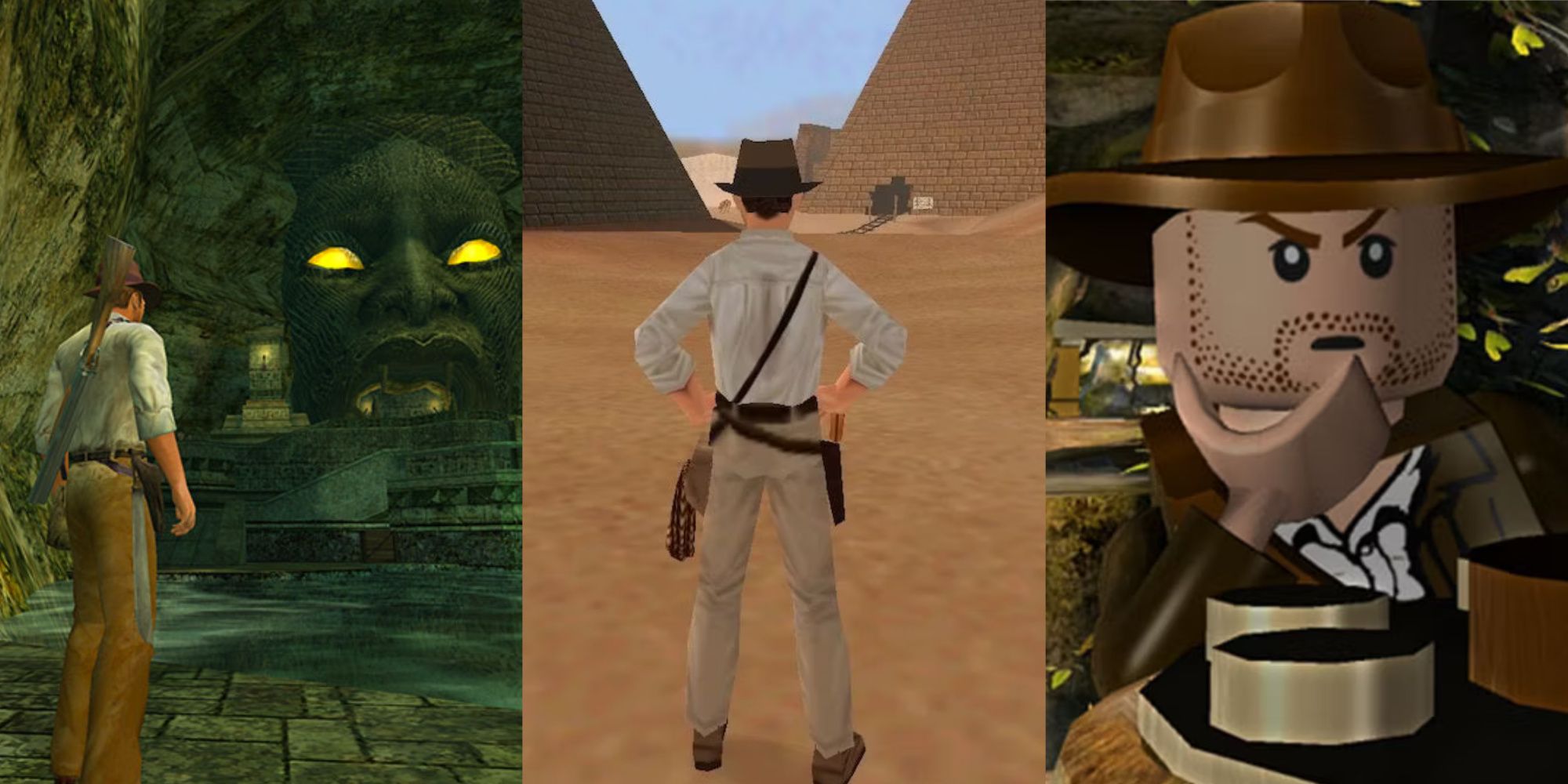 A collage showing three different games featuring Indiana Jones.