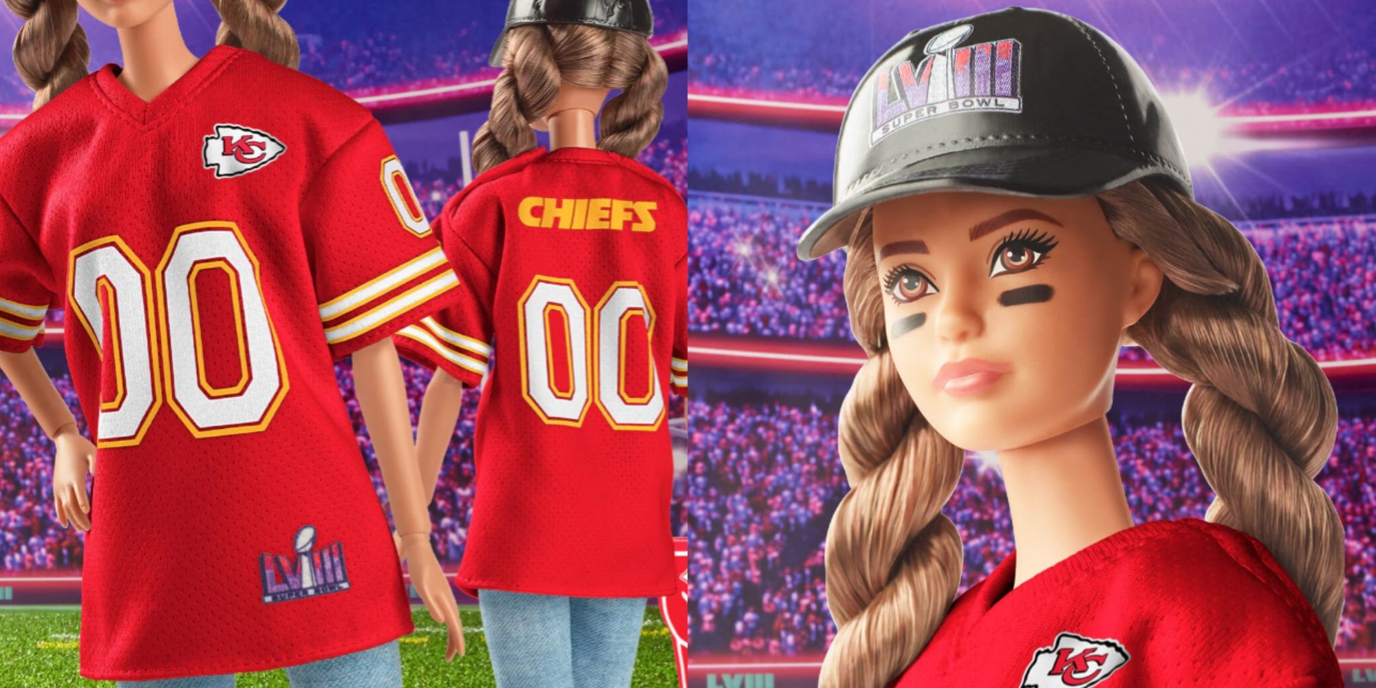 kansas city chiefs barbie shirt front and back, and head with cap