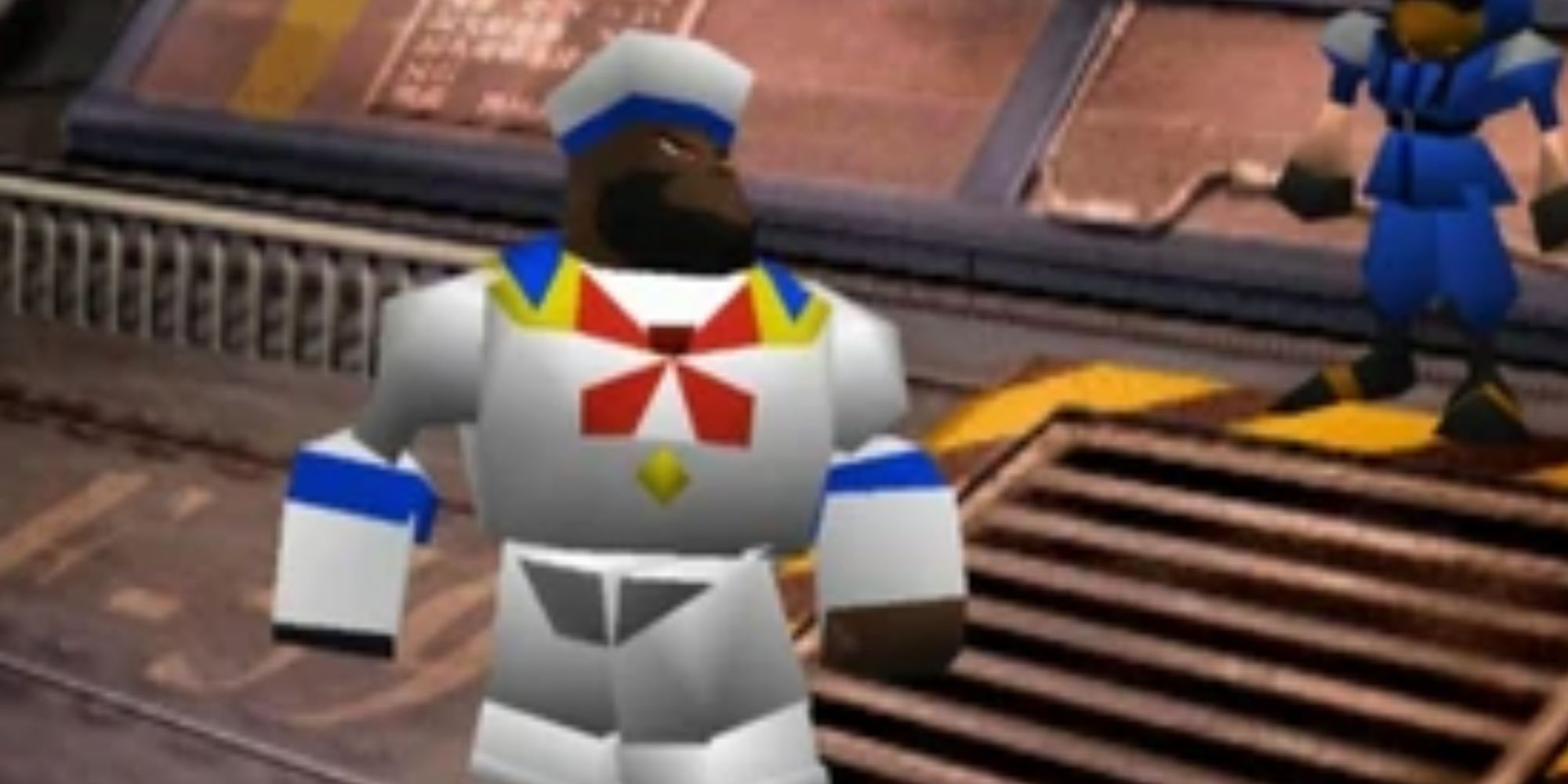 Barret dressed as a sailor in Final Fantasy 7.