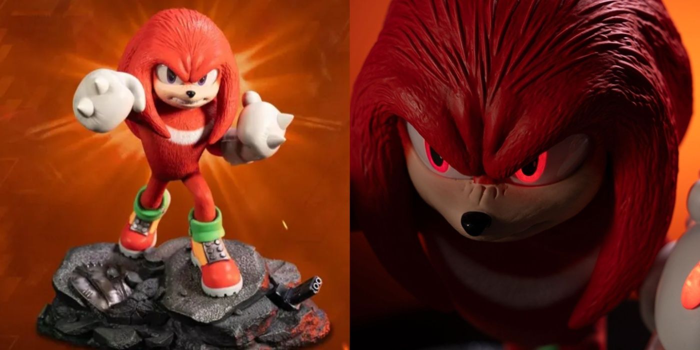 sonic 2 knuckles standoff statue with glowing red eyes