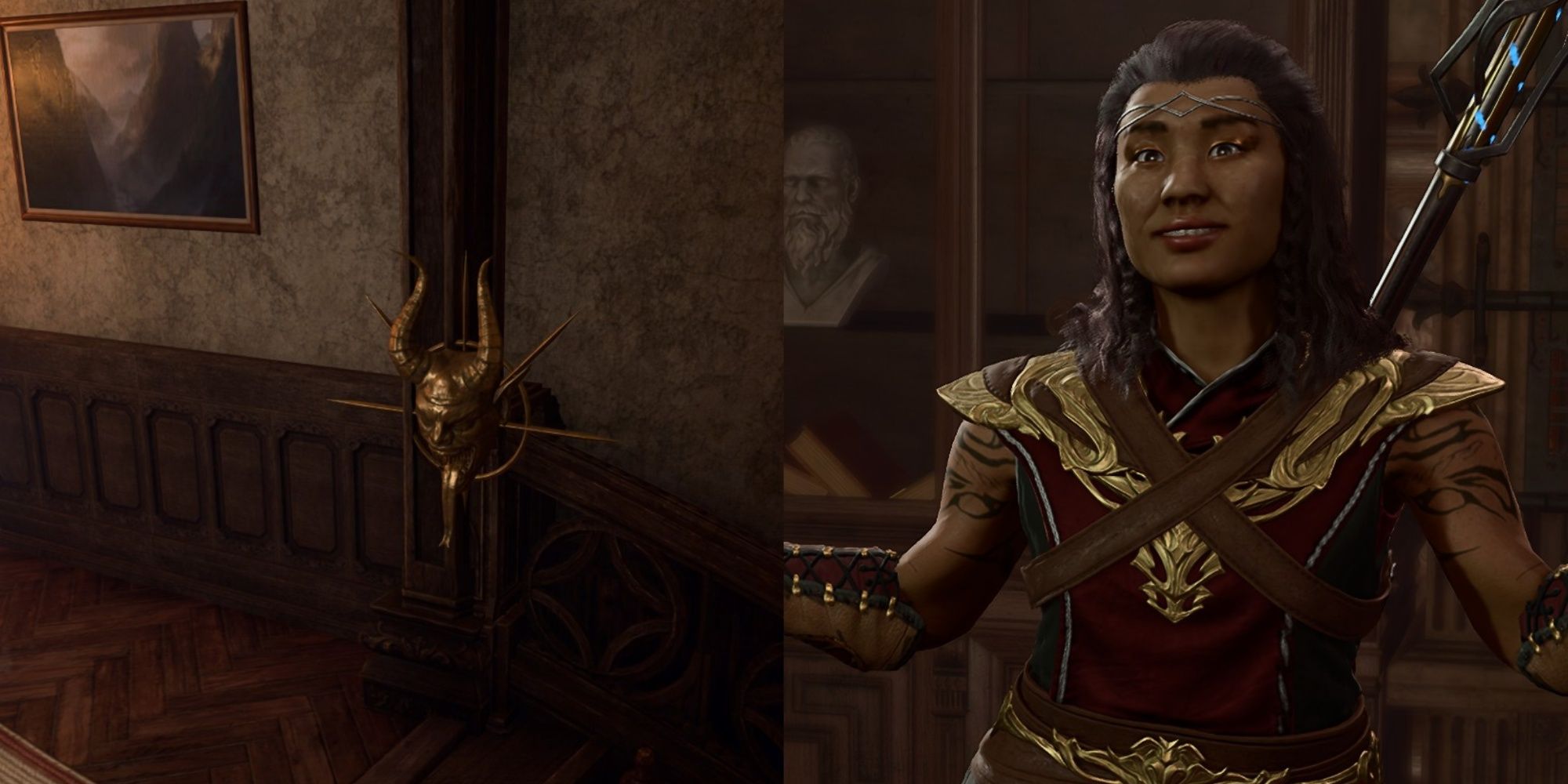 Split image of Thirsty Ward and Helsik at the Devil's Fee in Baldur's Gate 3