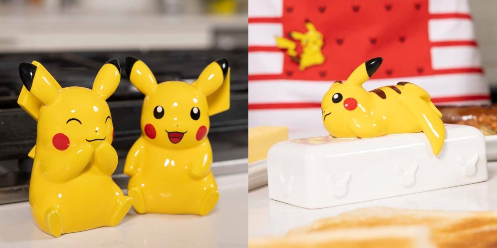 pokemon's pikachu salt and pepper shakers and butter dish