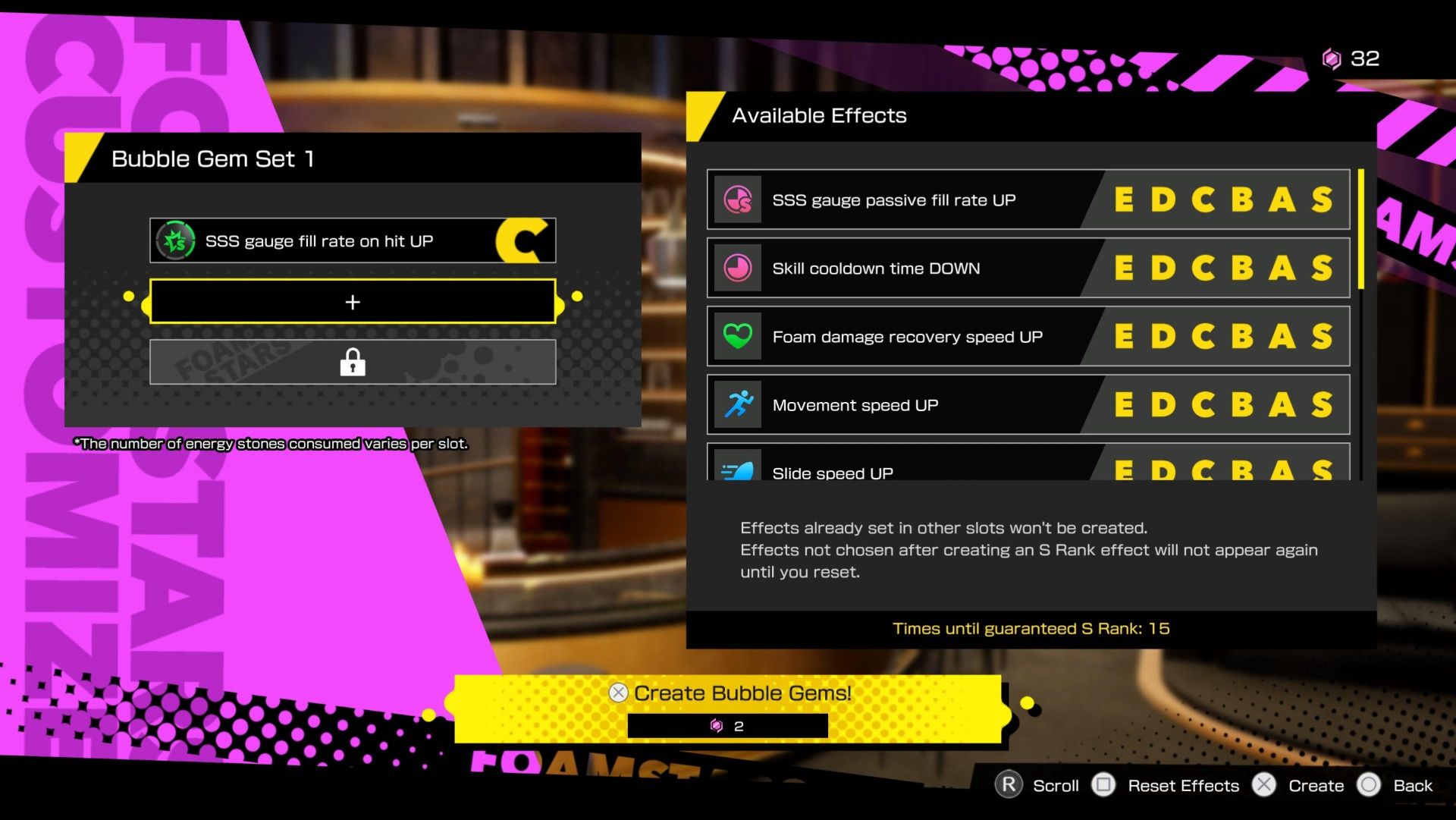 Unlocking the second Bubble Gem slot to get more effects in Foamstars.