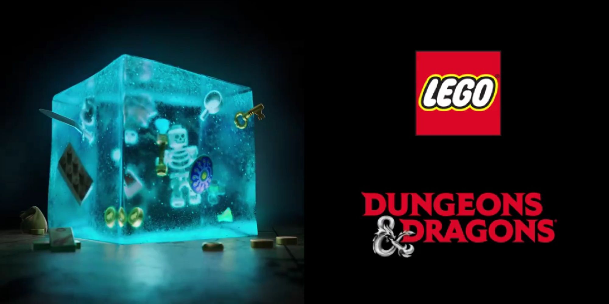 lego and gelatinous cube tease, and lego and dungeons & dragons logos