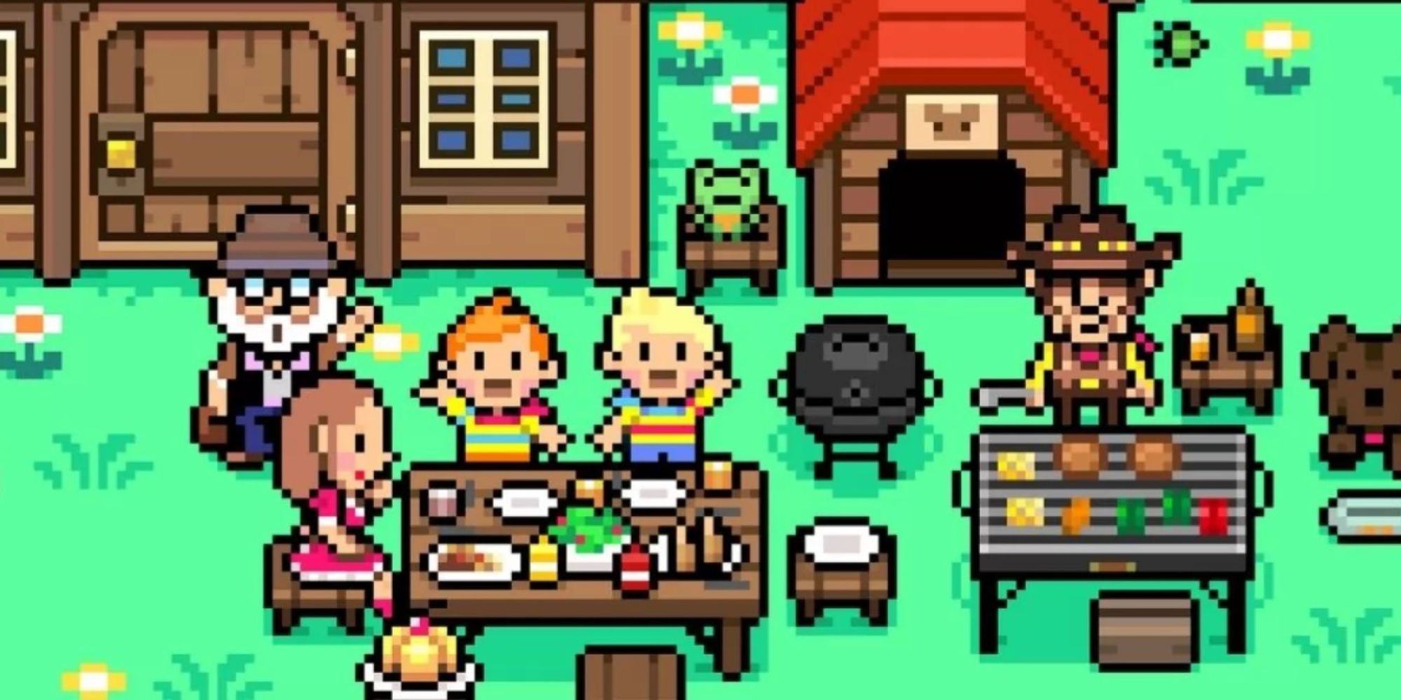 lucas klaus and other characters eating food in mother 3