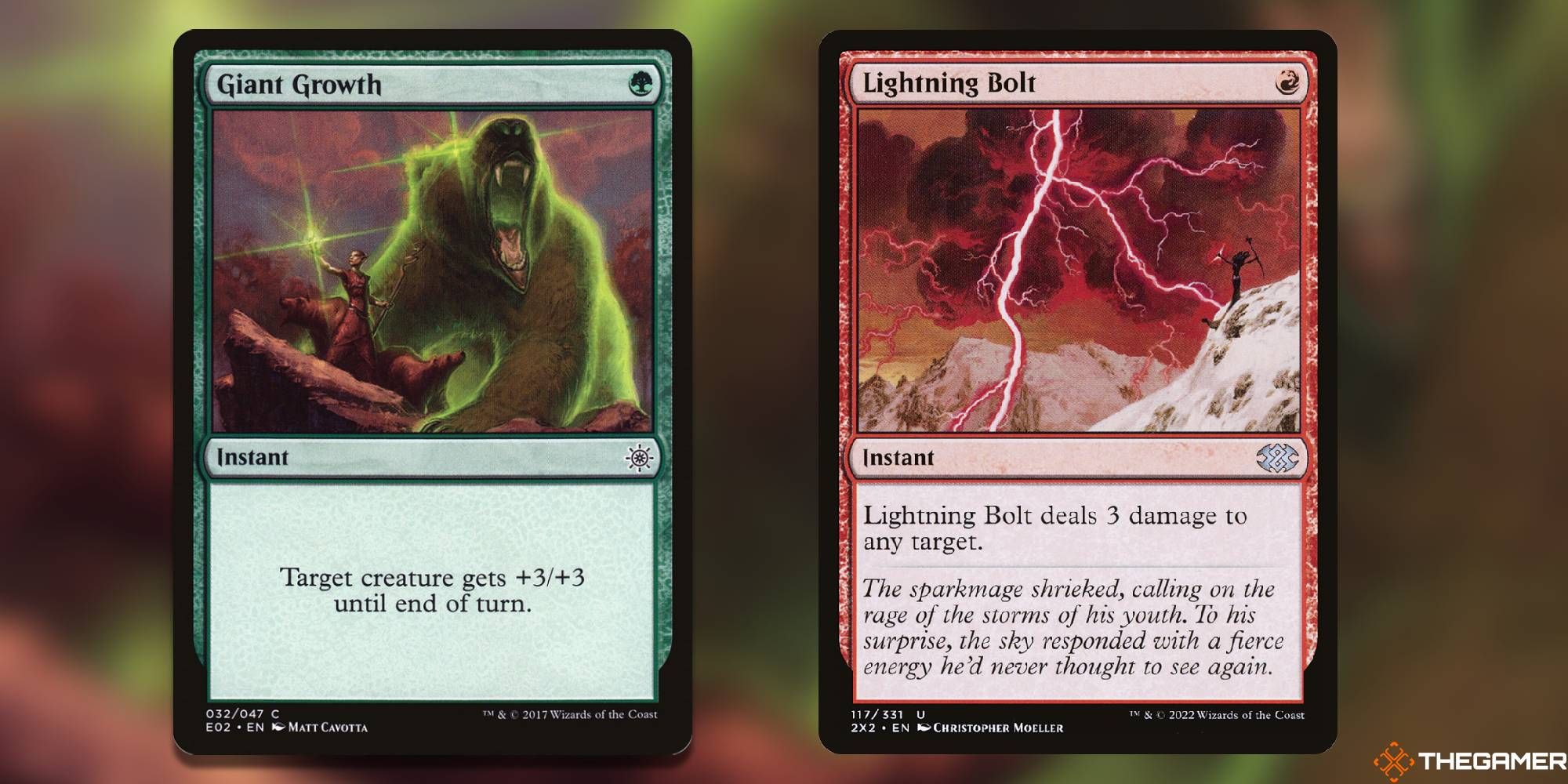 Giant Growth and Lightning Bolt Magic: The Gathering cards