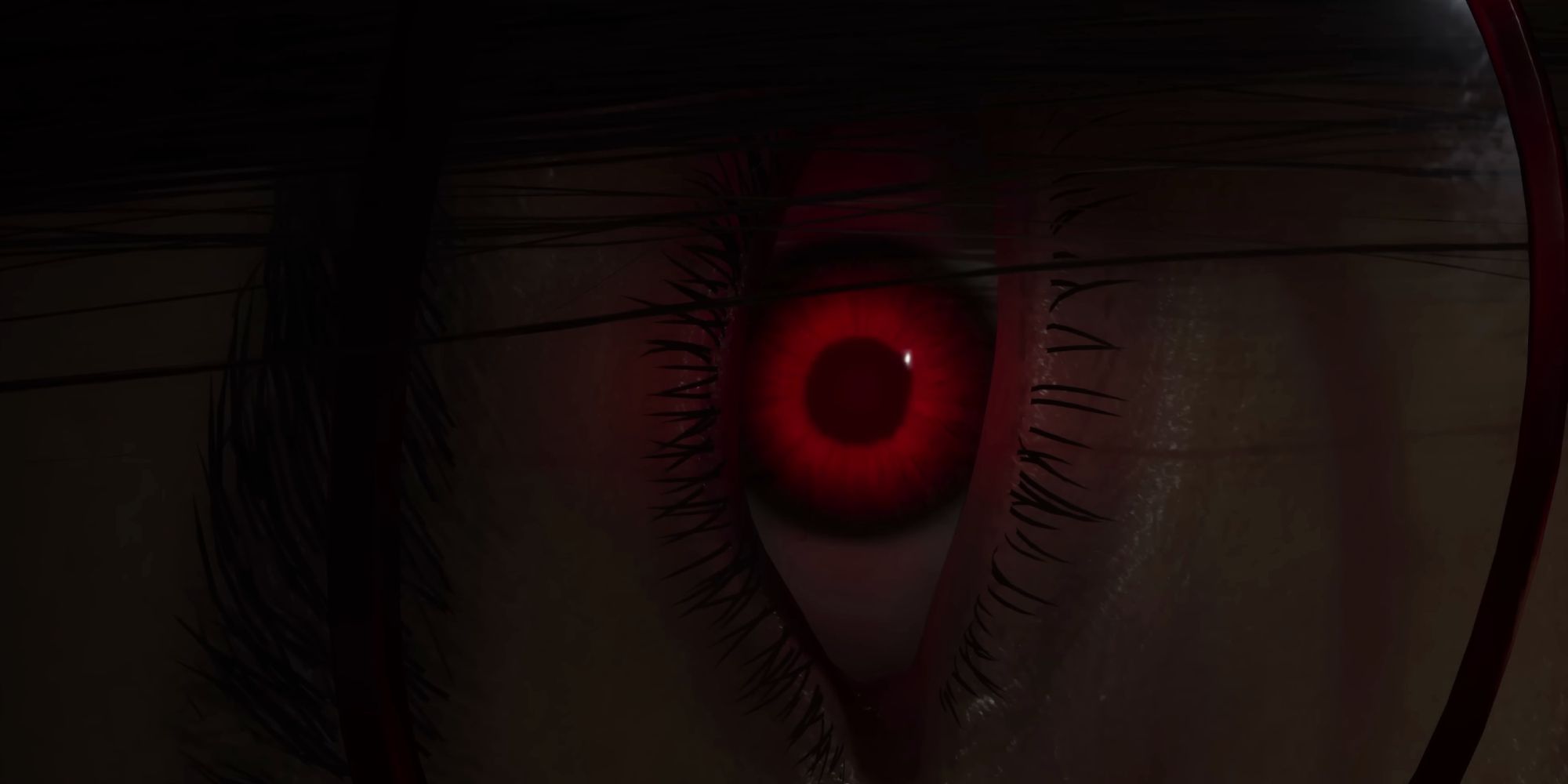 An eye glowing red from Silent Hill: The Short Message.