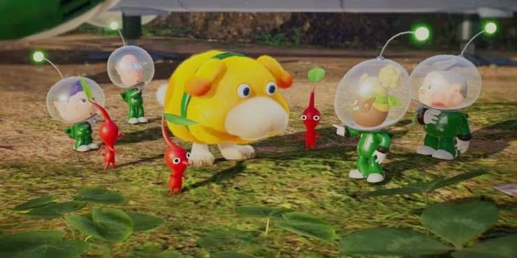 oatchi, red pikmin, and other characters in pikmin 4