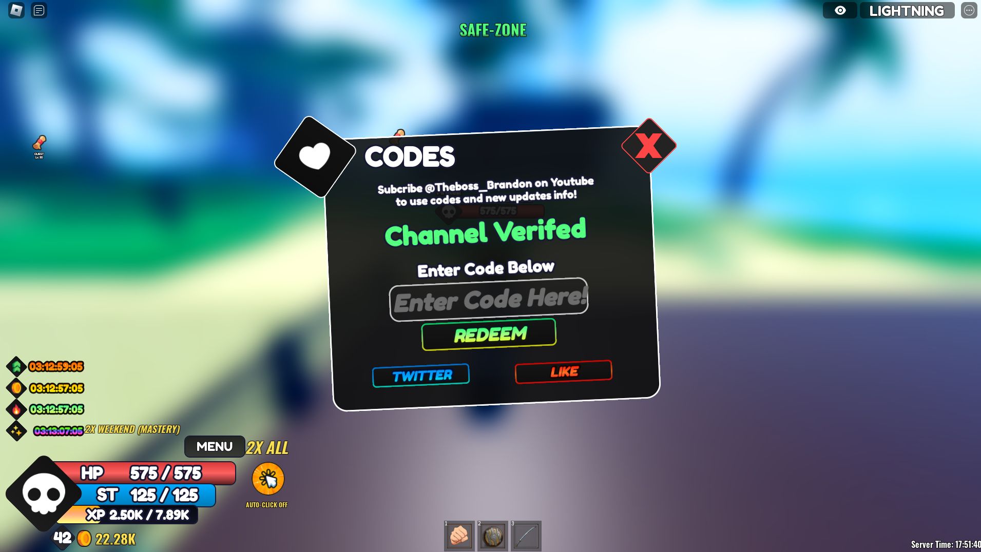 the new code window for one fruit simulator in roblox