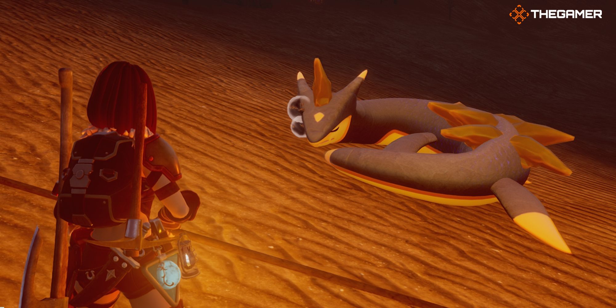 Palorld Surfant Tira is sleeping in the desert