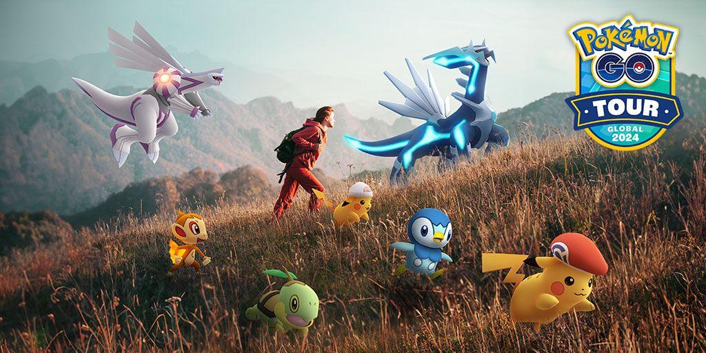 Image of a person with Palkia, Dialga, and other Pokemon around them