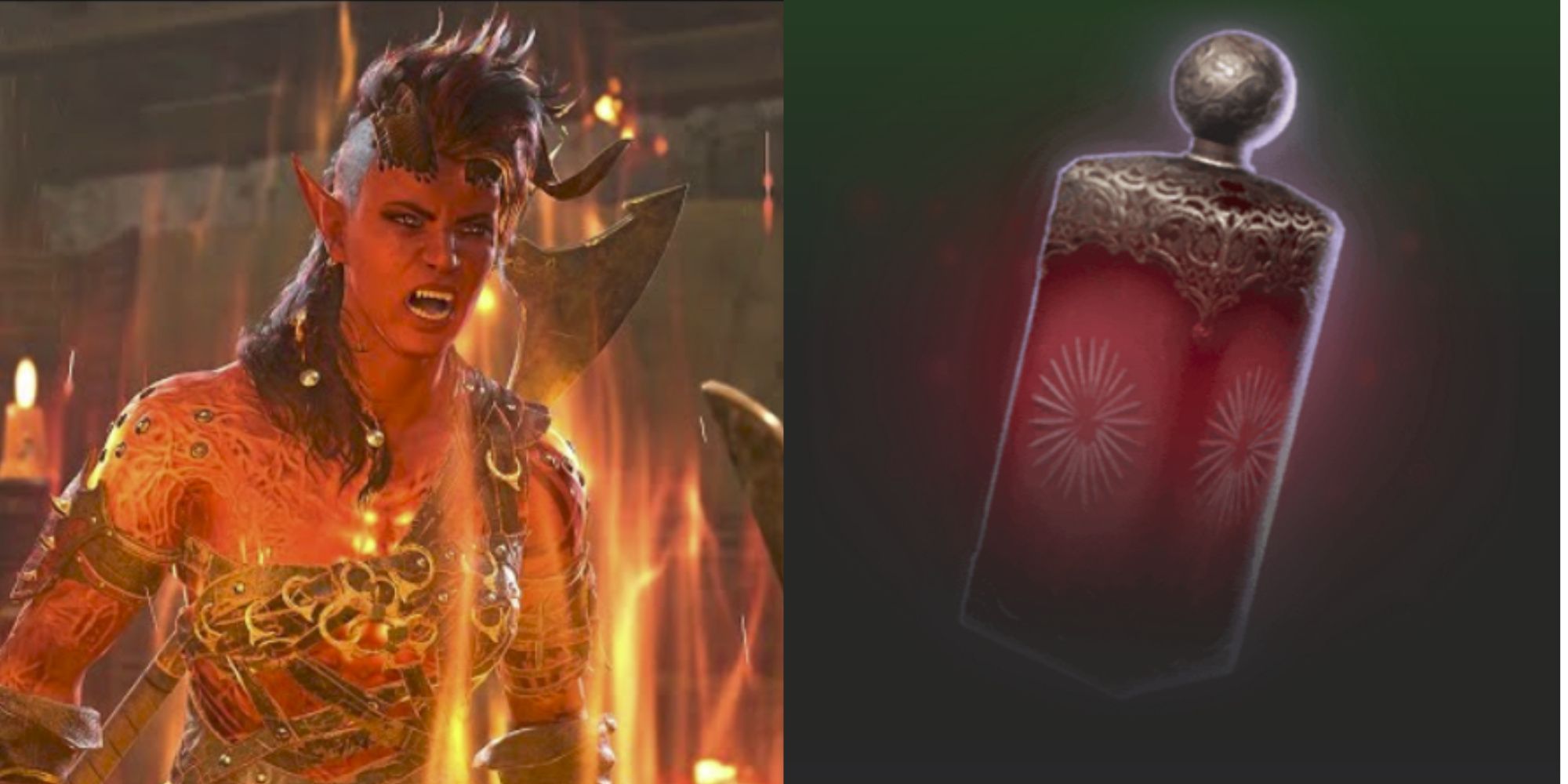 Karlach raging next to an elixir of bloodlust