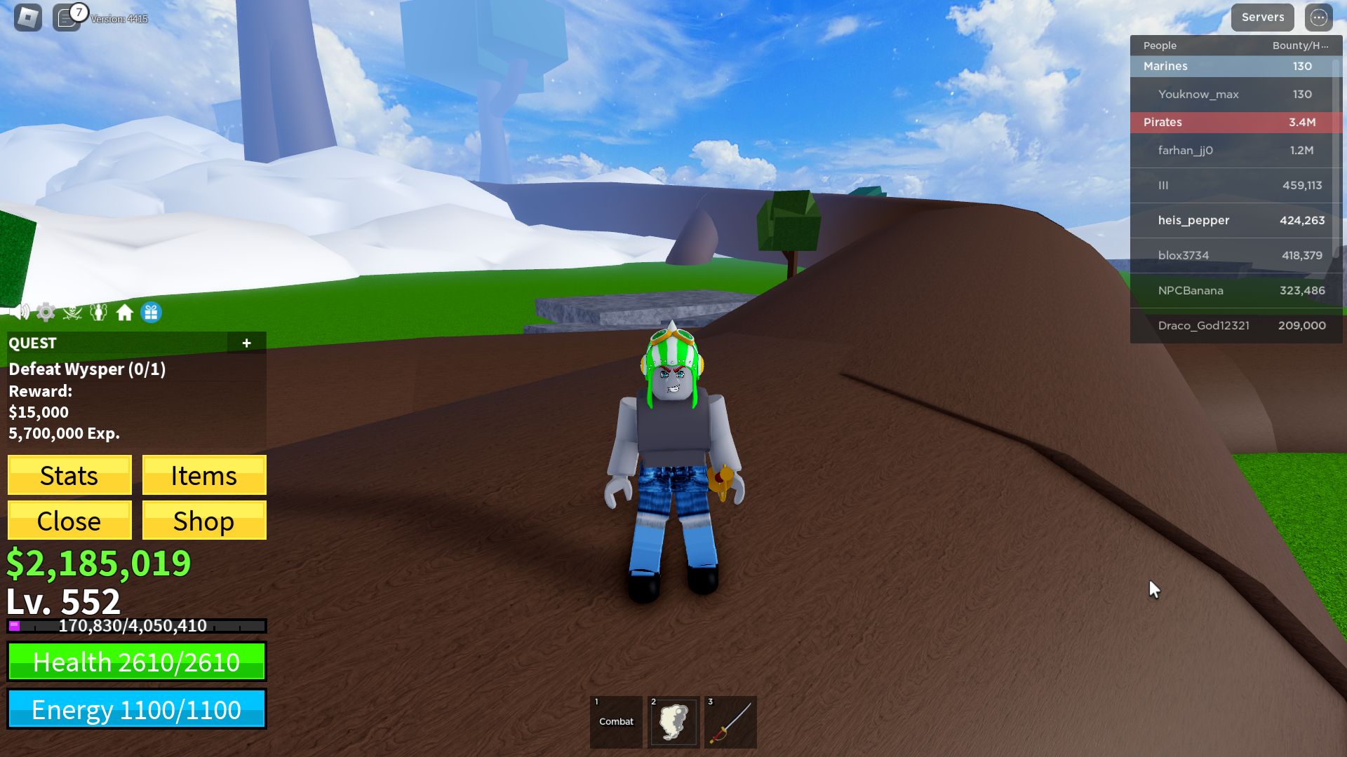 Roblox Blox Fruits. a character wearing usoap&rsquo;s hat and the bounty/honor panel