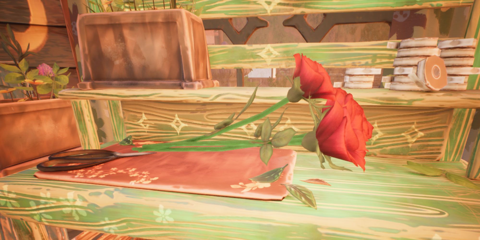 Rose Cuttings on Crafting Table in Garden Life: A Cozy Simulator.