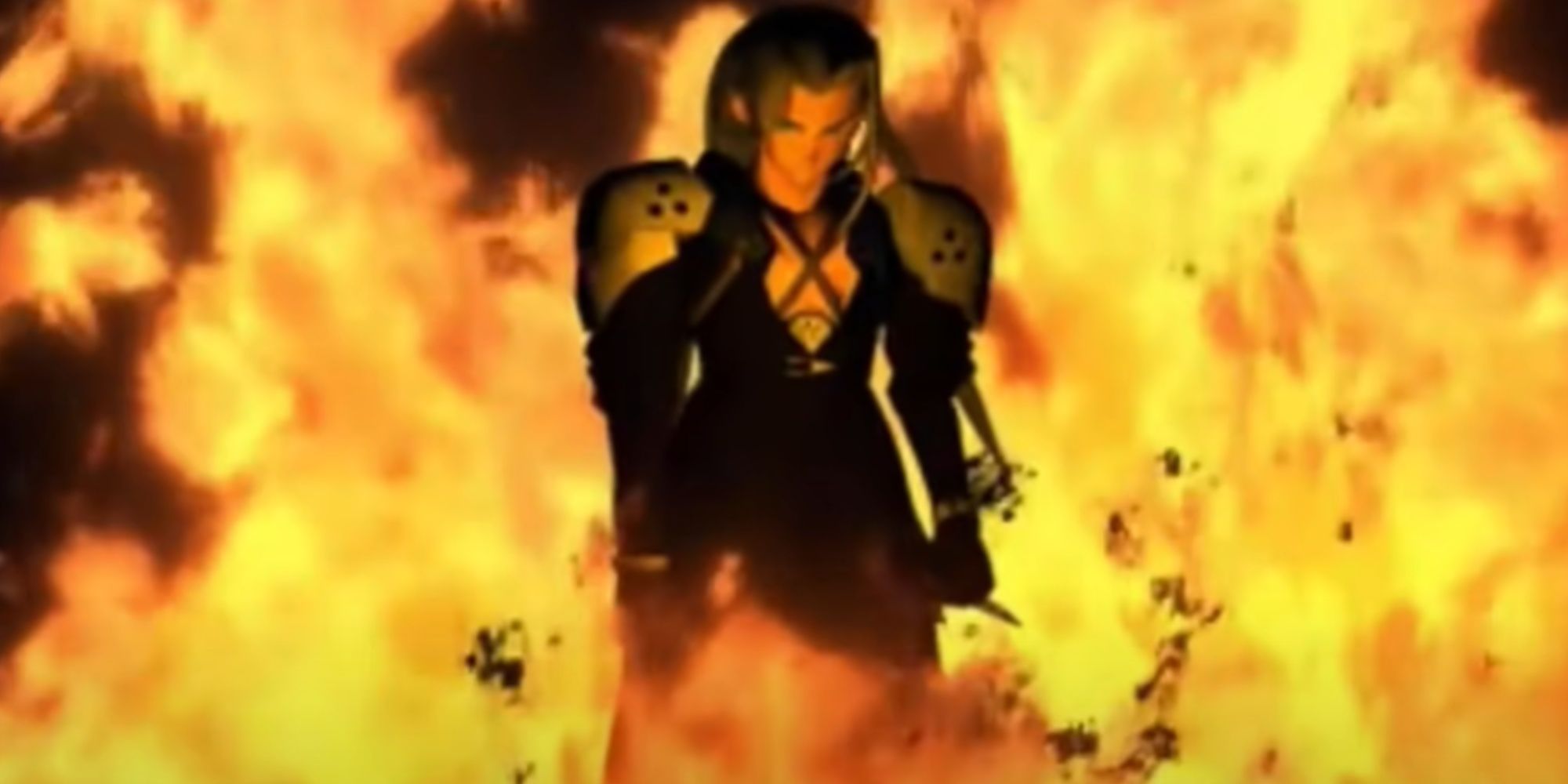 Sephiroth surrounded by fire in FF7