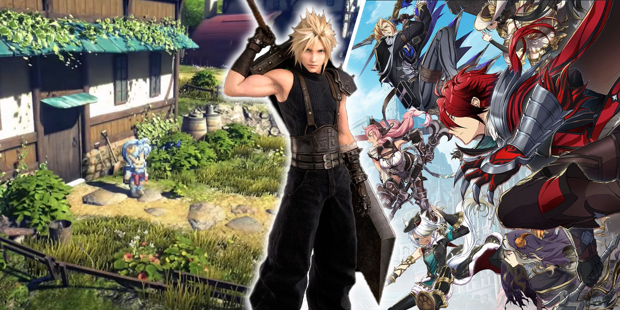 Split image of Cloud from Final Fantasy 7, Star Ocean: The Second Story R, and Ys 9