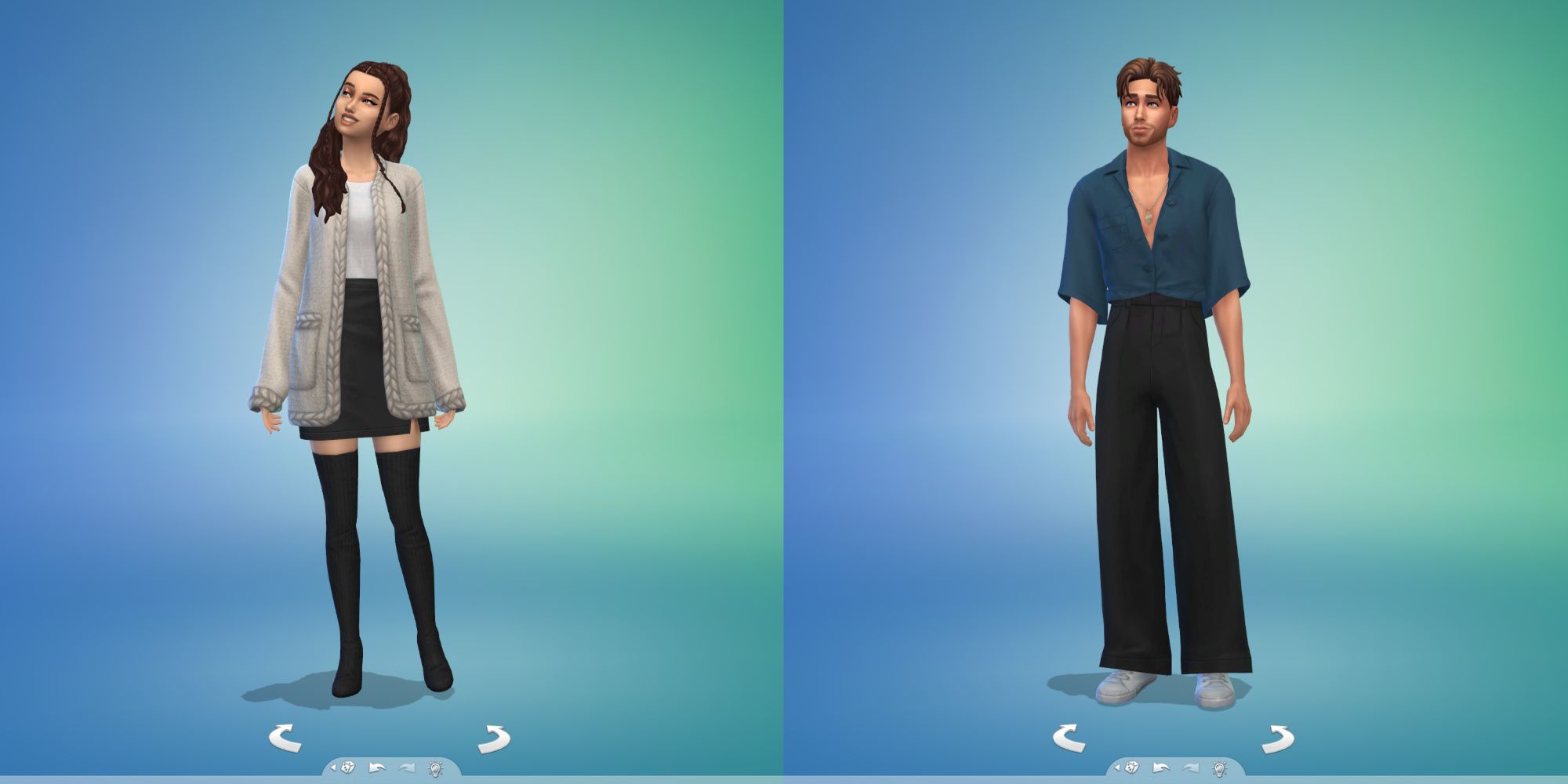 An image from the Sims 4 of Custom Content called the Sweater Weather Collection. This CC pack adds multiple cold-weather inspired clothes. 