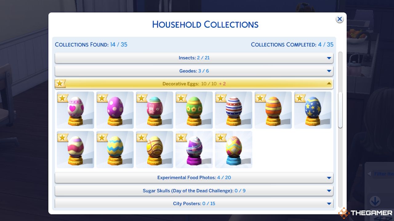 The complete Decorative Eggs collection in Sims 4