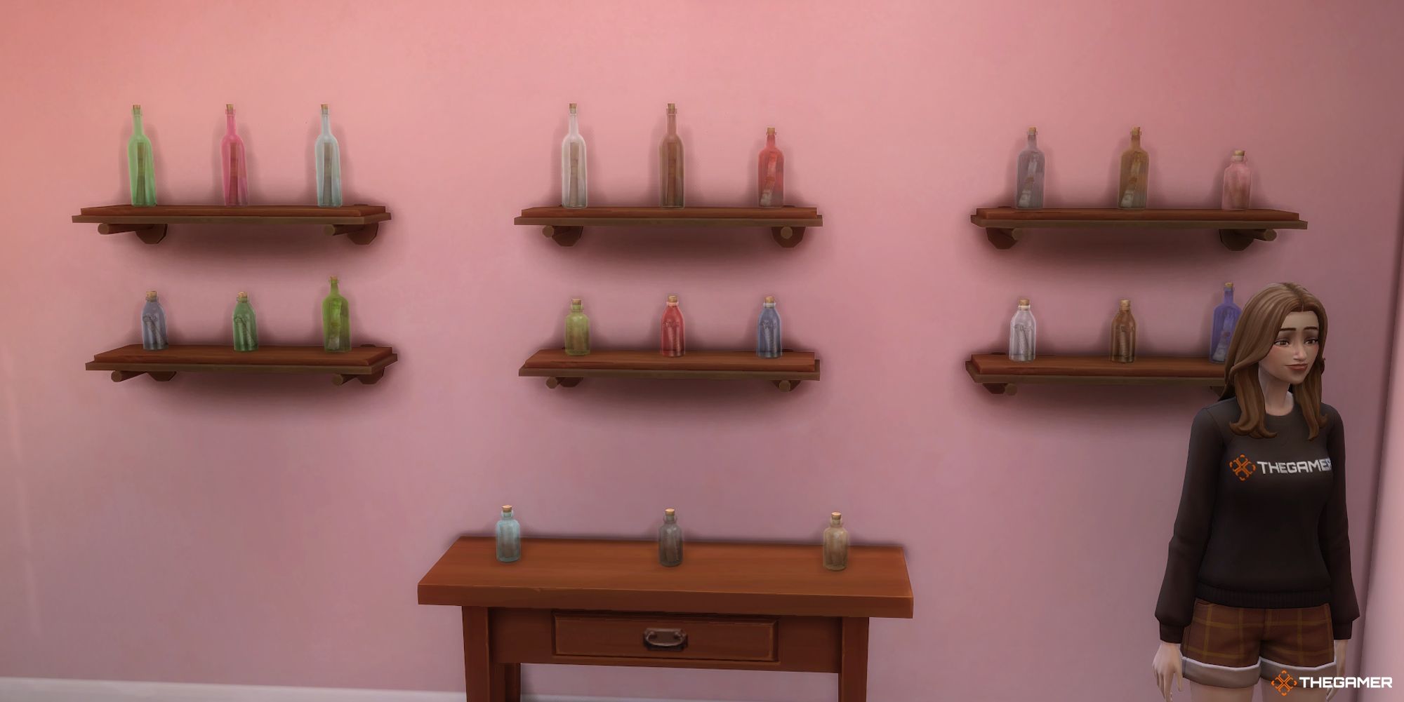 A Sim shows off their Messages in a Bottle collection