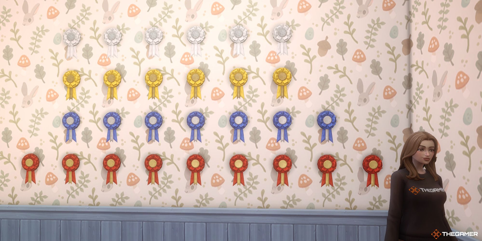 A Sim shows off their Village Fair Ribbons collection