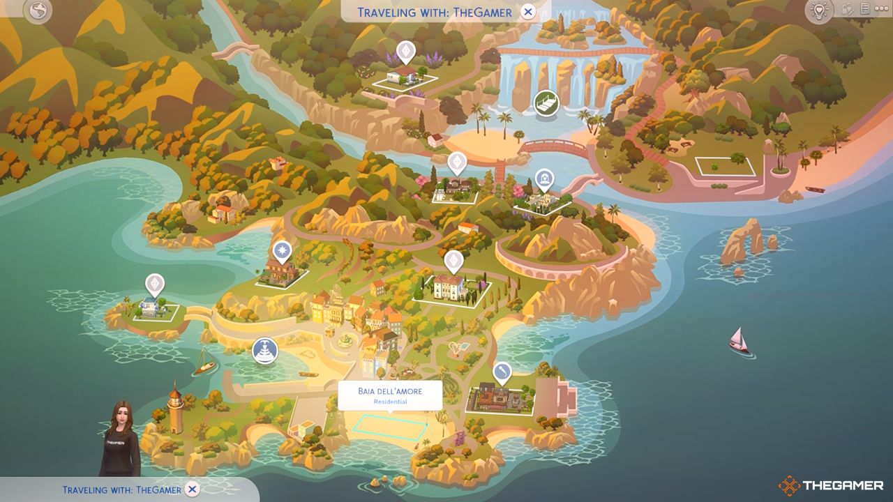 A Sim travels on the Tartosa world map
