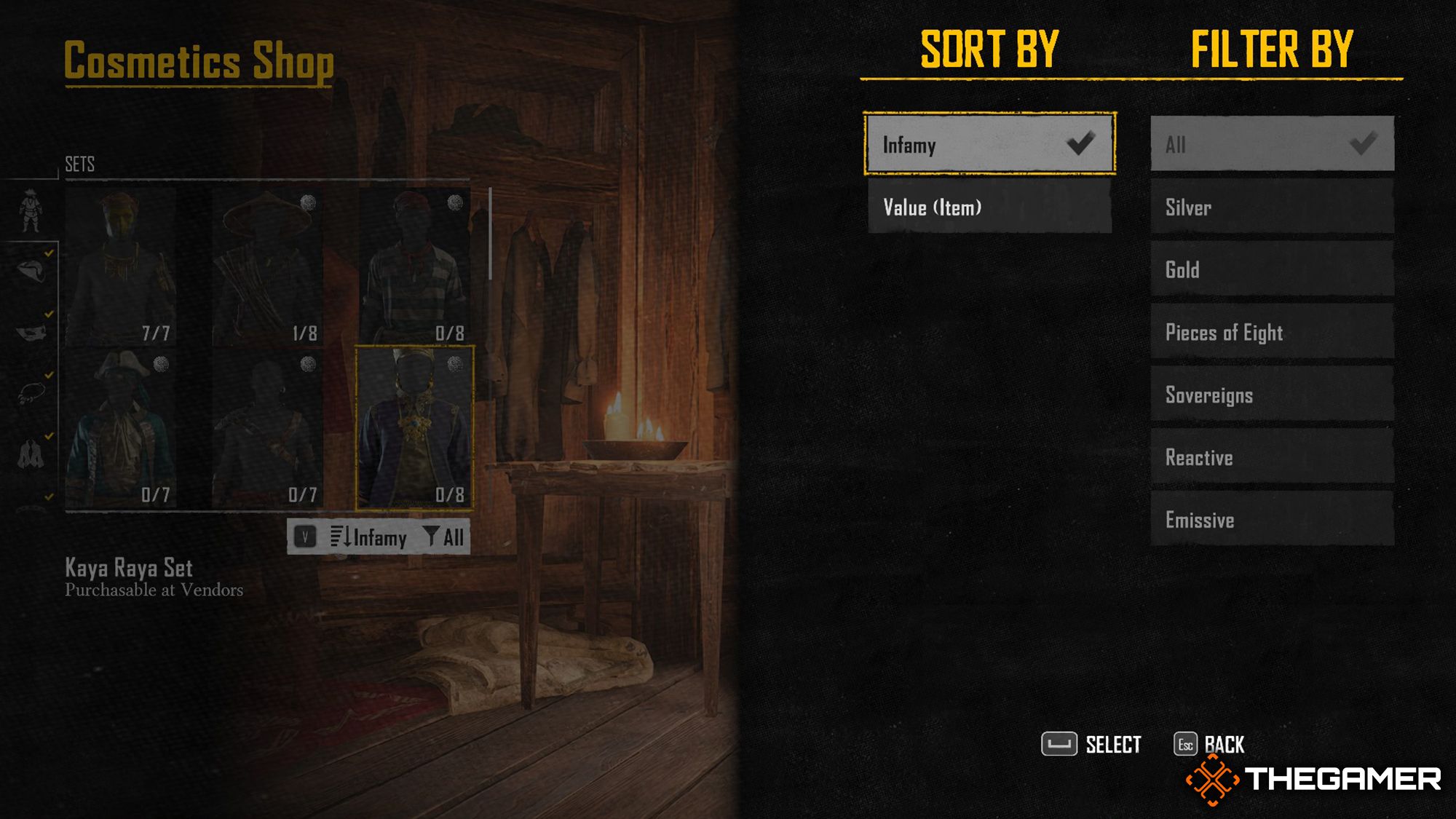Skull and Bones - Filter And Sorting Screen In Cosmetic Shop