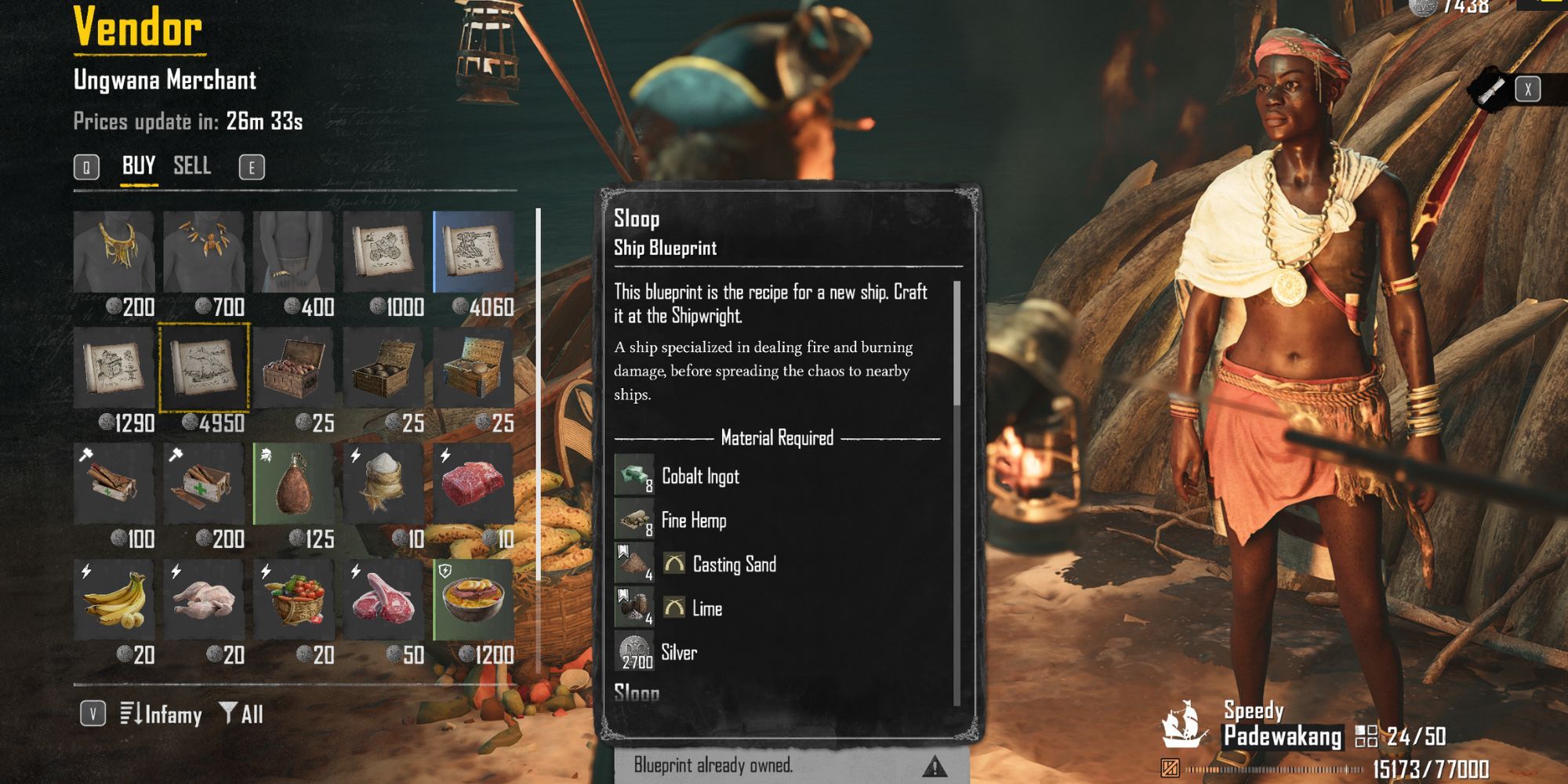 Skull And Bones Sloop Blueprint In Merchant Inventory
