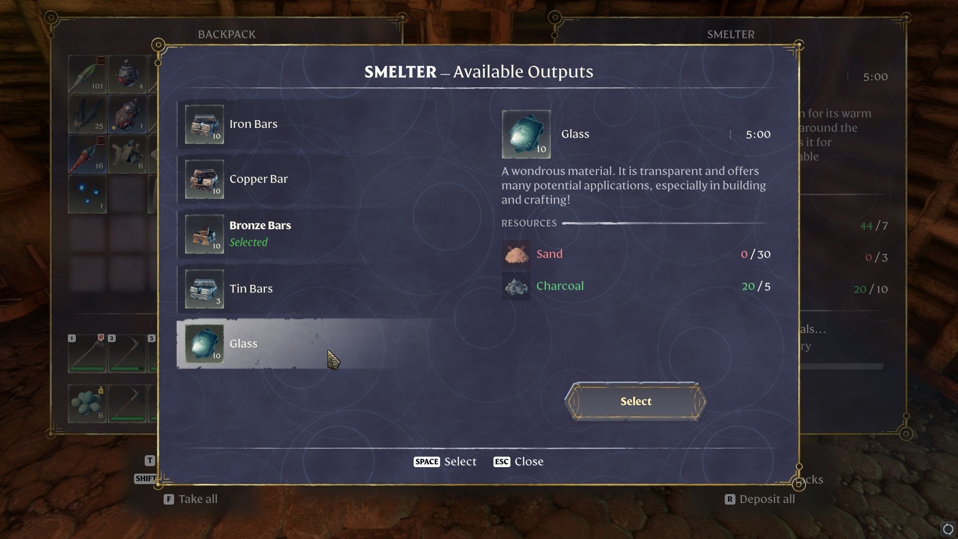 Smelter Glass Recipe Sand and Charcoal