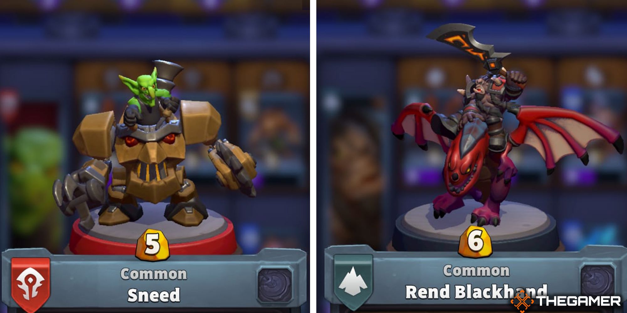Sneed Leader Mini On The Left And Rend Blackhand Leader Mini On Right In Warcraft Rumble