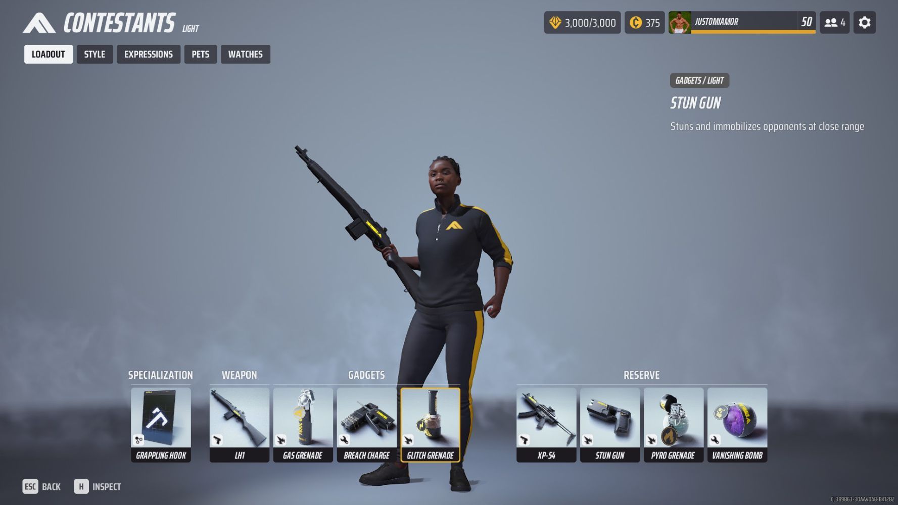 LIght Class Menu Showing The Light Specialist Build in The Finals