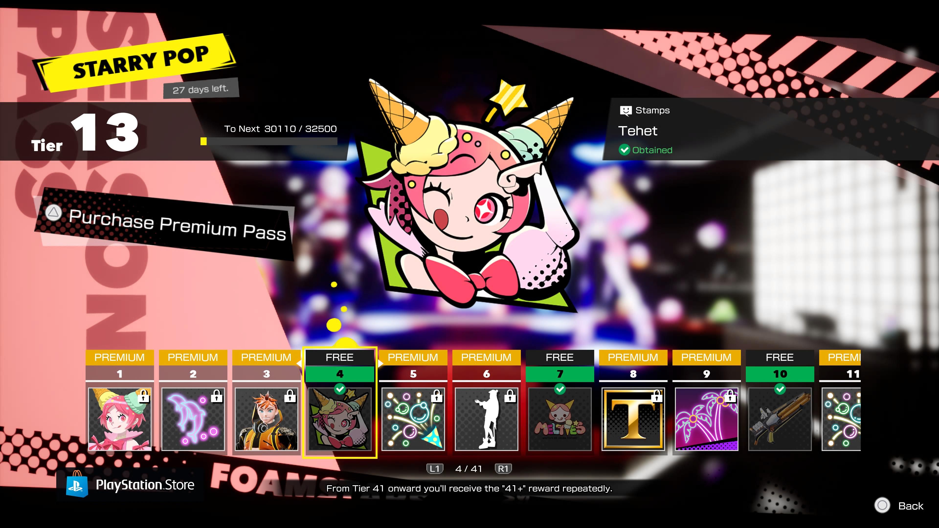 Showing the Season Tiers for Starry Pop in Foamstars.