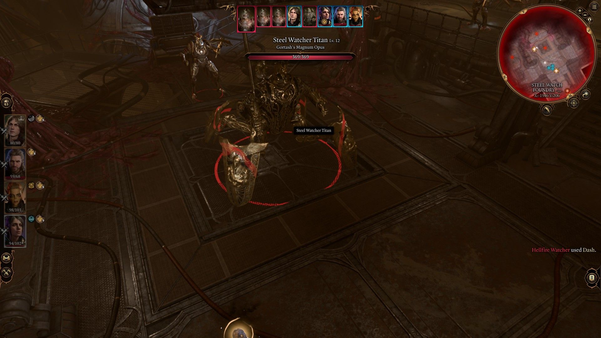 Entering a fight with the Steel Watcher Titan in Baldur&rsquo;s Gate 3