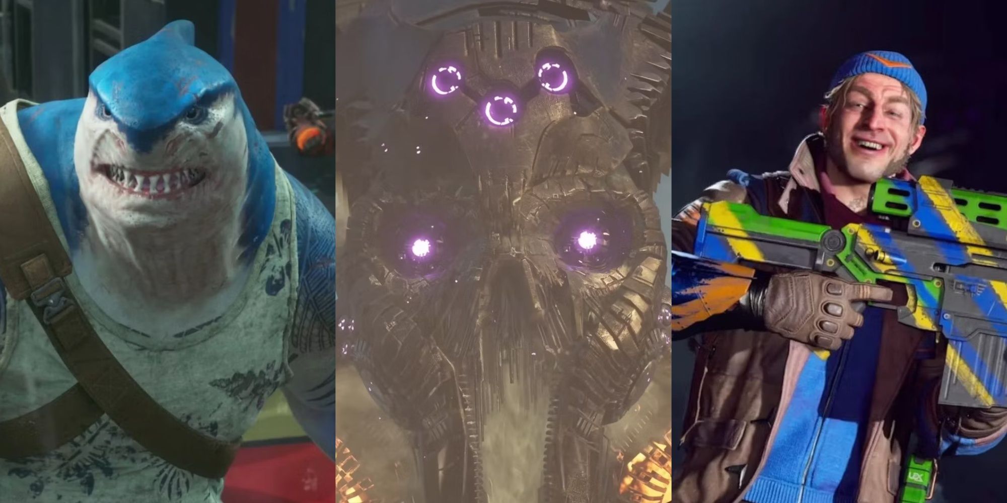 King Shark, Brainiac's Ship, and Captain Boomerang, from Suicide Squad: Kill The Justice League