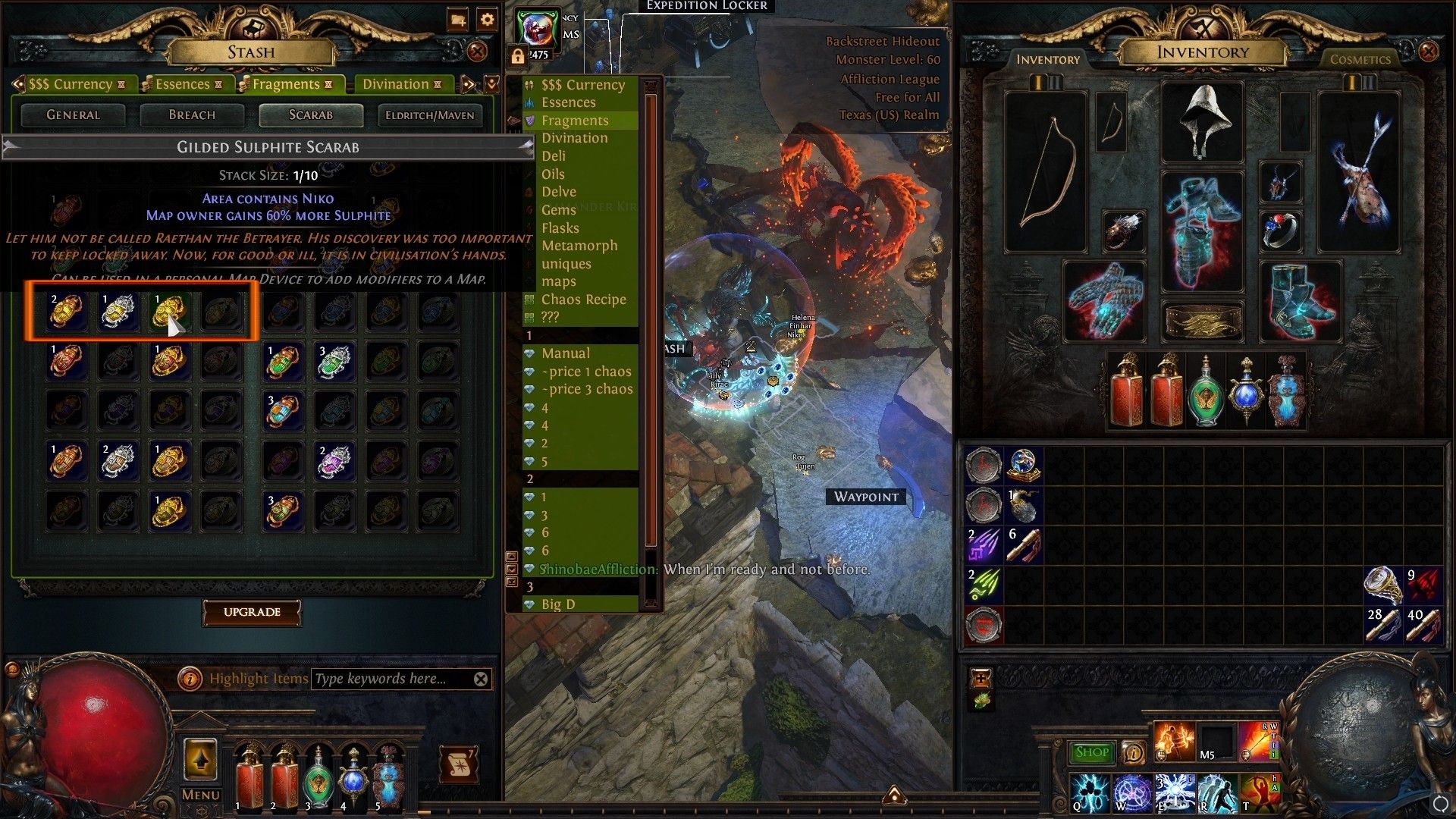 Sulphite Scarabs in the Fragment Tab