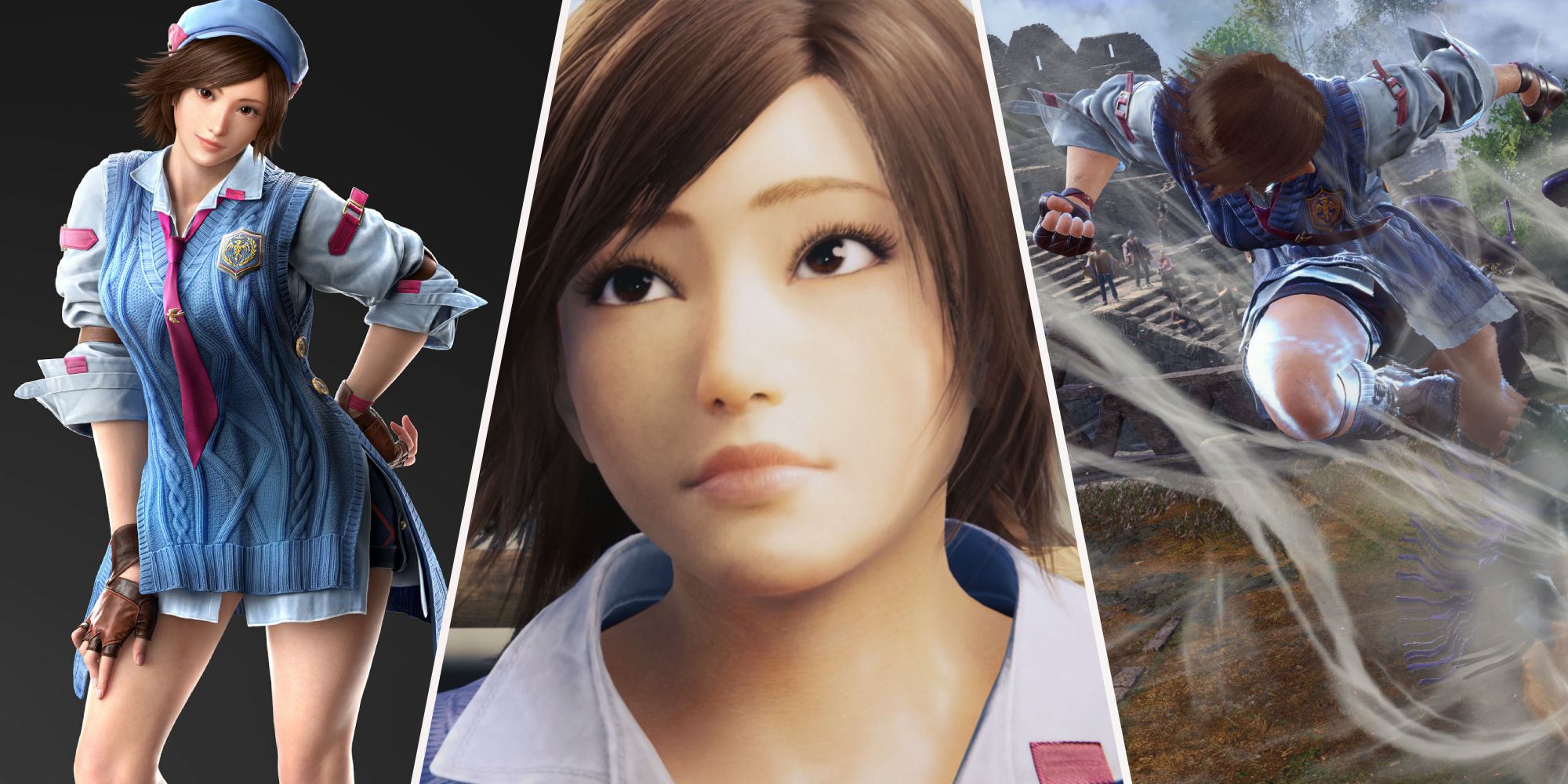 A collage of images of Asuka Kazama in Tekken 8