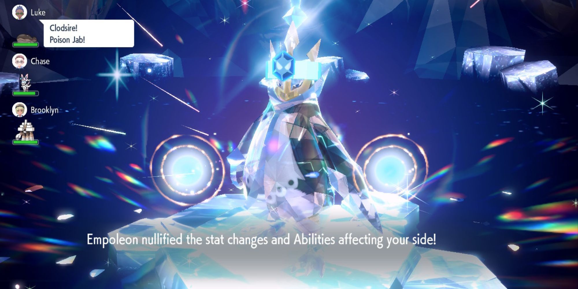 Pokemon Scarlet and Violet screenshot of Tera Empoleon reseting the stats and abilities of the opposing Pokemon