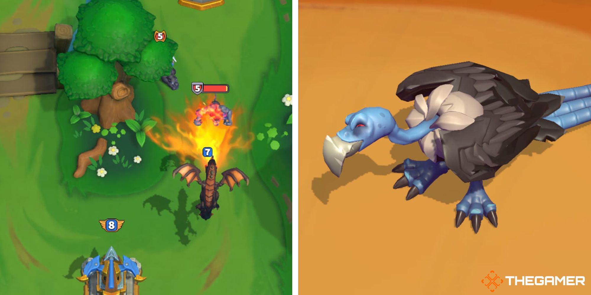 The Drake Mini breathes fire on the left, while the Vultros Boss stays on the ground on the right
