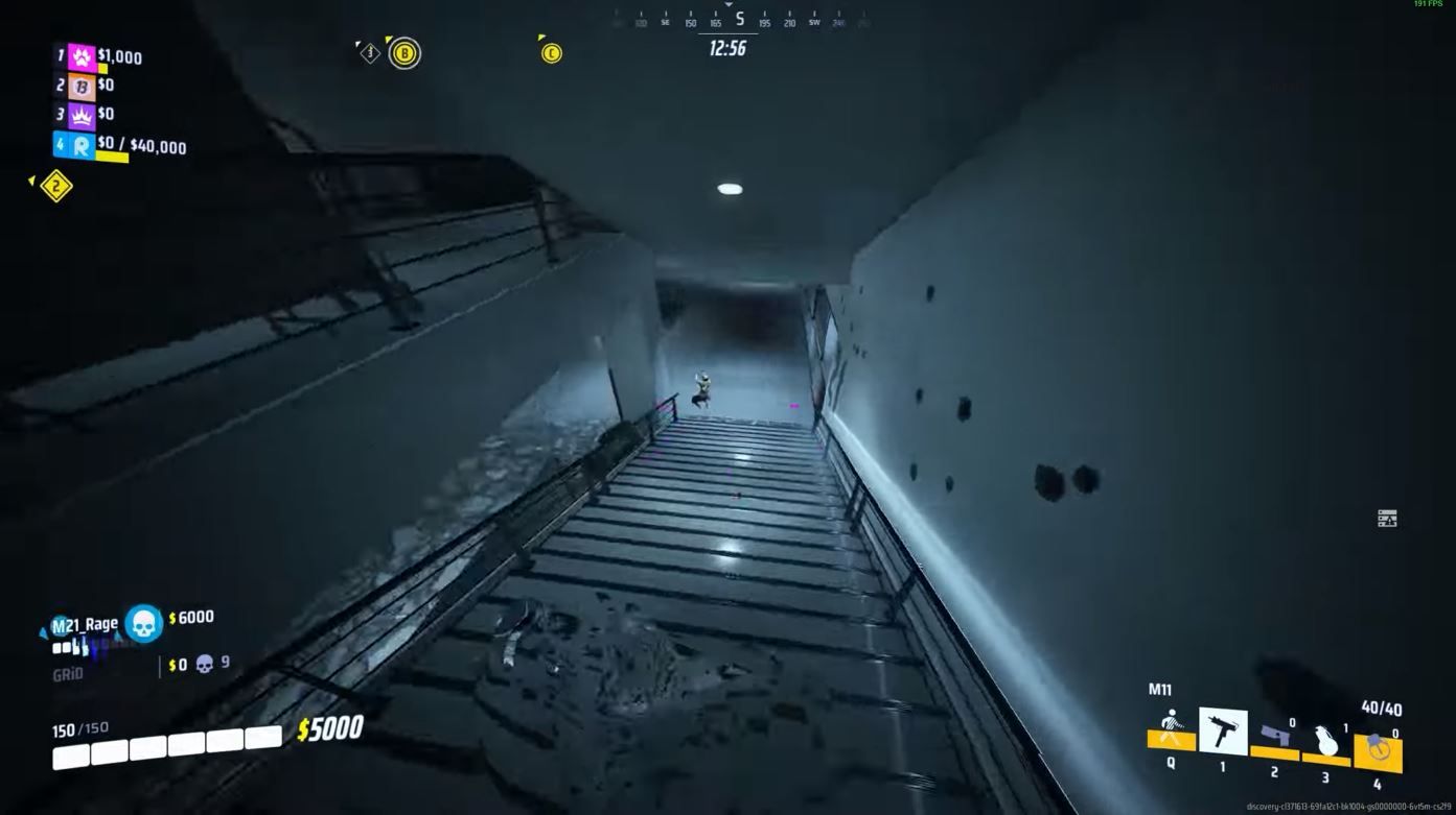 Invisiible player chasing enemy down the stairs in the finals