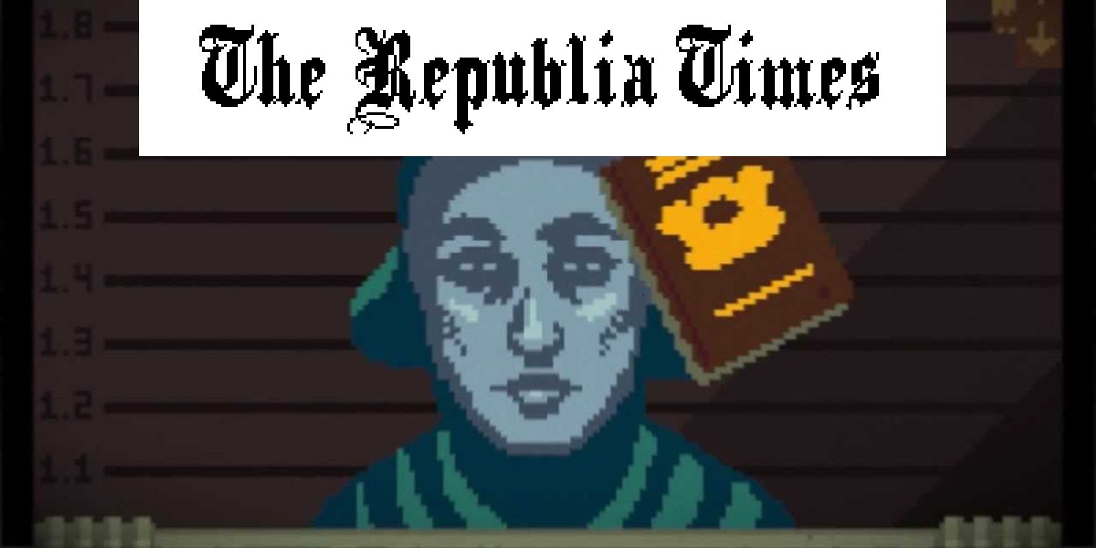 the republia times logo over a papers please screenshot