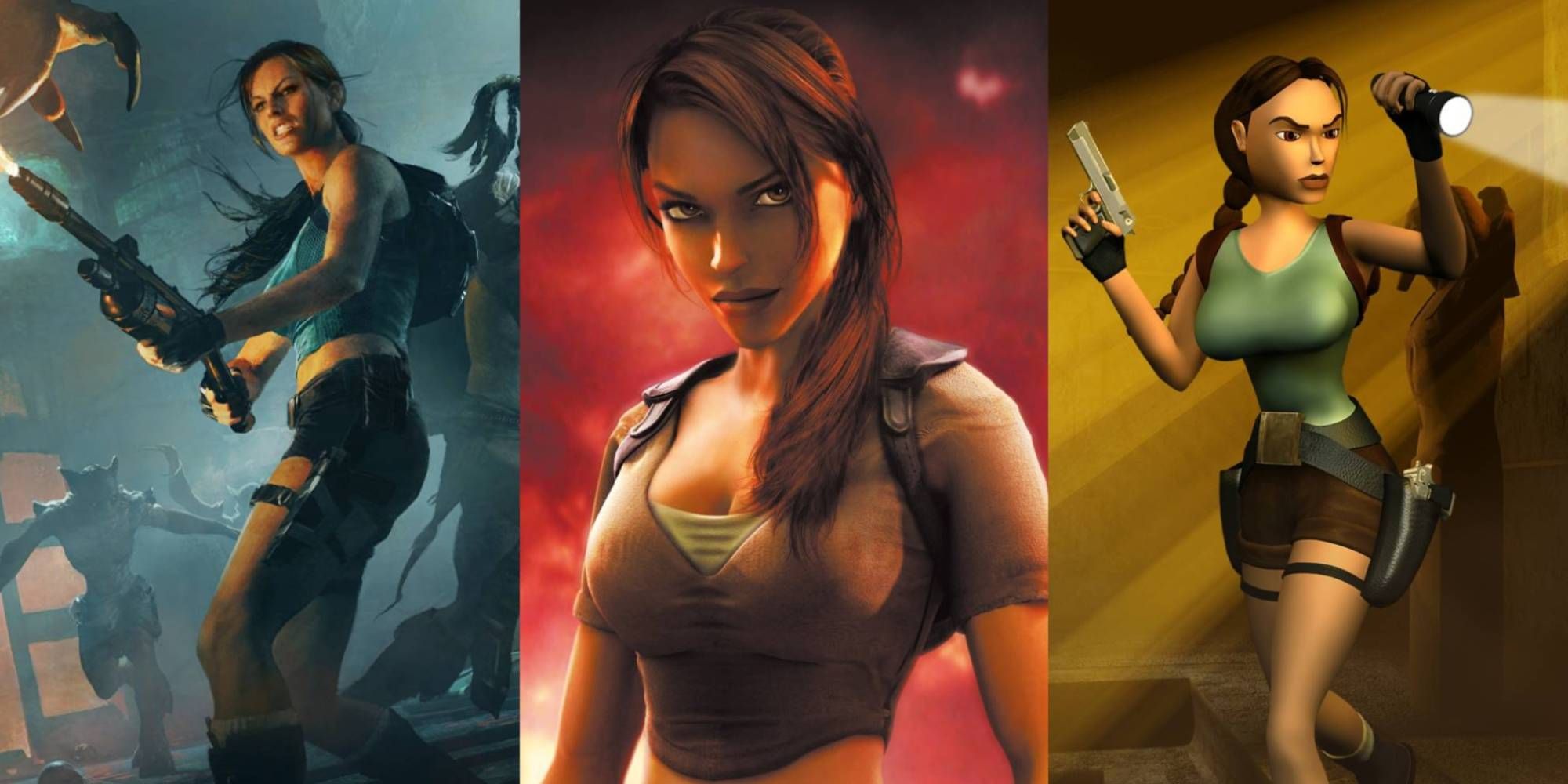 A collage of images from Lara Croft and Guardian of Light Tomb Raider Legend and Tomb Raider Last Revelation