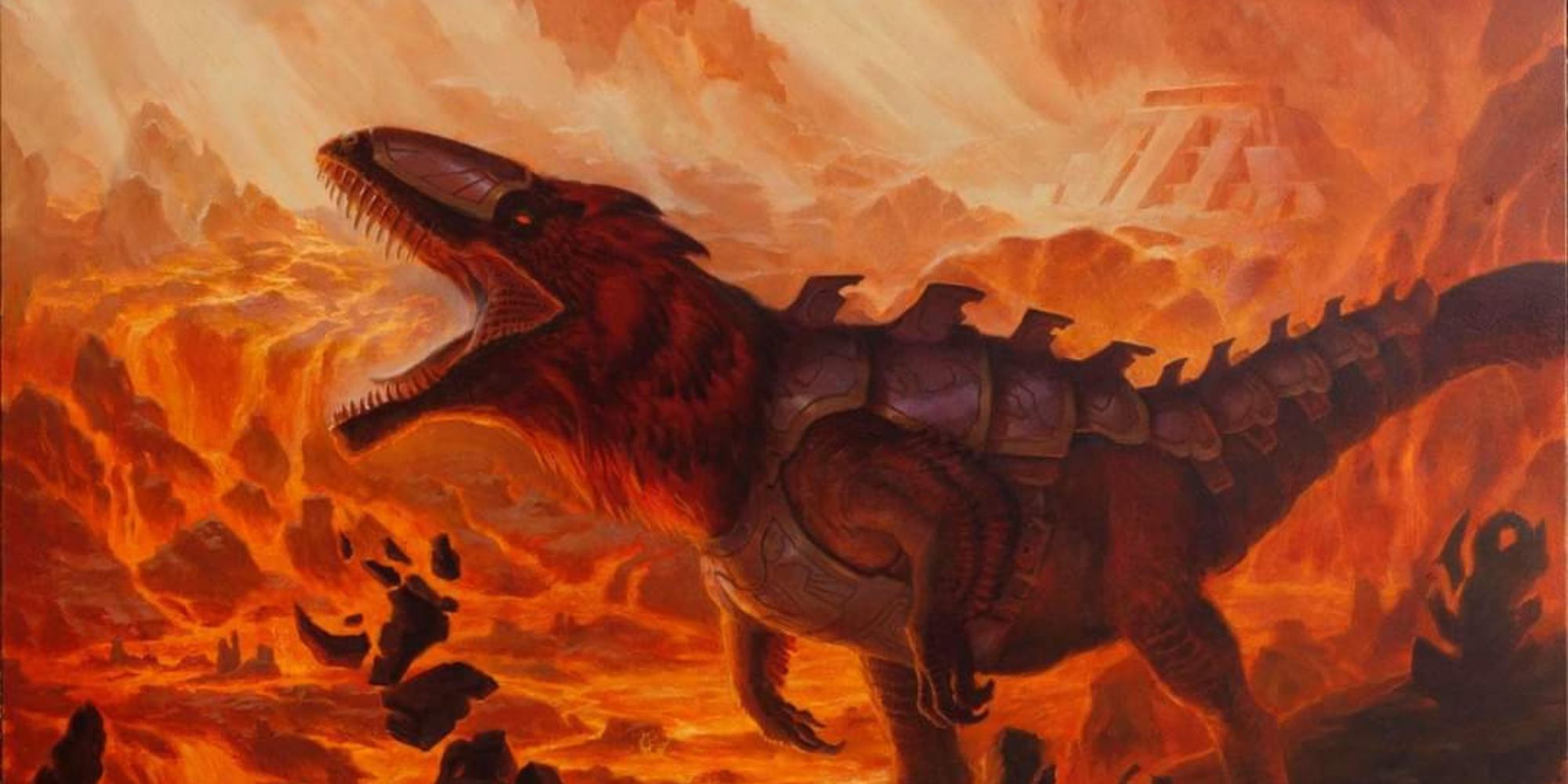 Feathered dinosaur roars in volcano