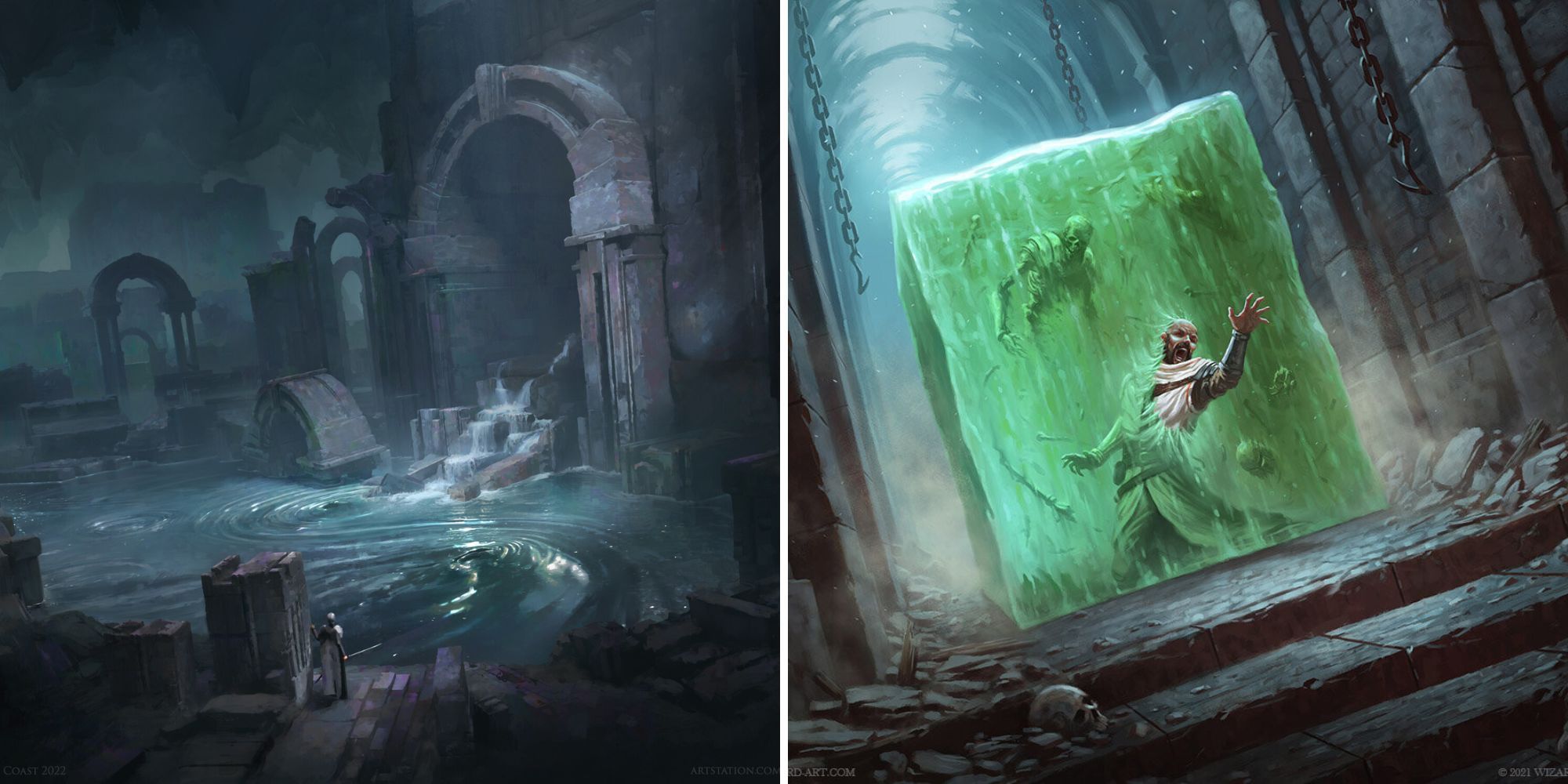 whirlpool in dungeon against gelatinous cube devouring adventurer traps